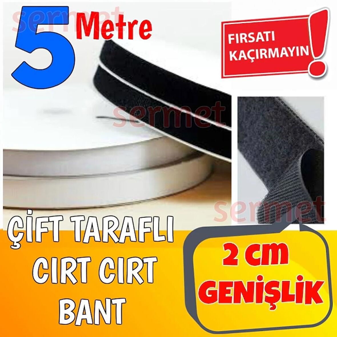 5 Metre Cırt Cırtlı Bant - Siyah Kaliteli Cırt Bant - Çırt Çırt Band