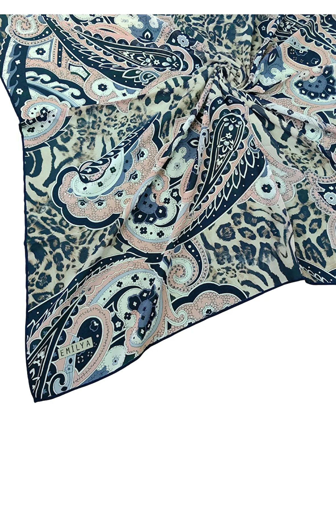 Emilya Fres Krep Leopar Desenli Eşarp 90x90 cm