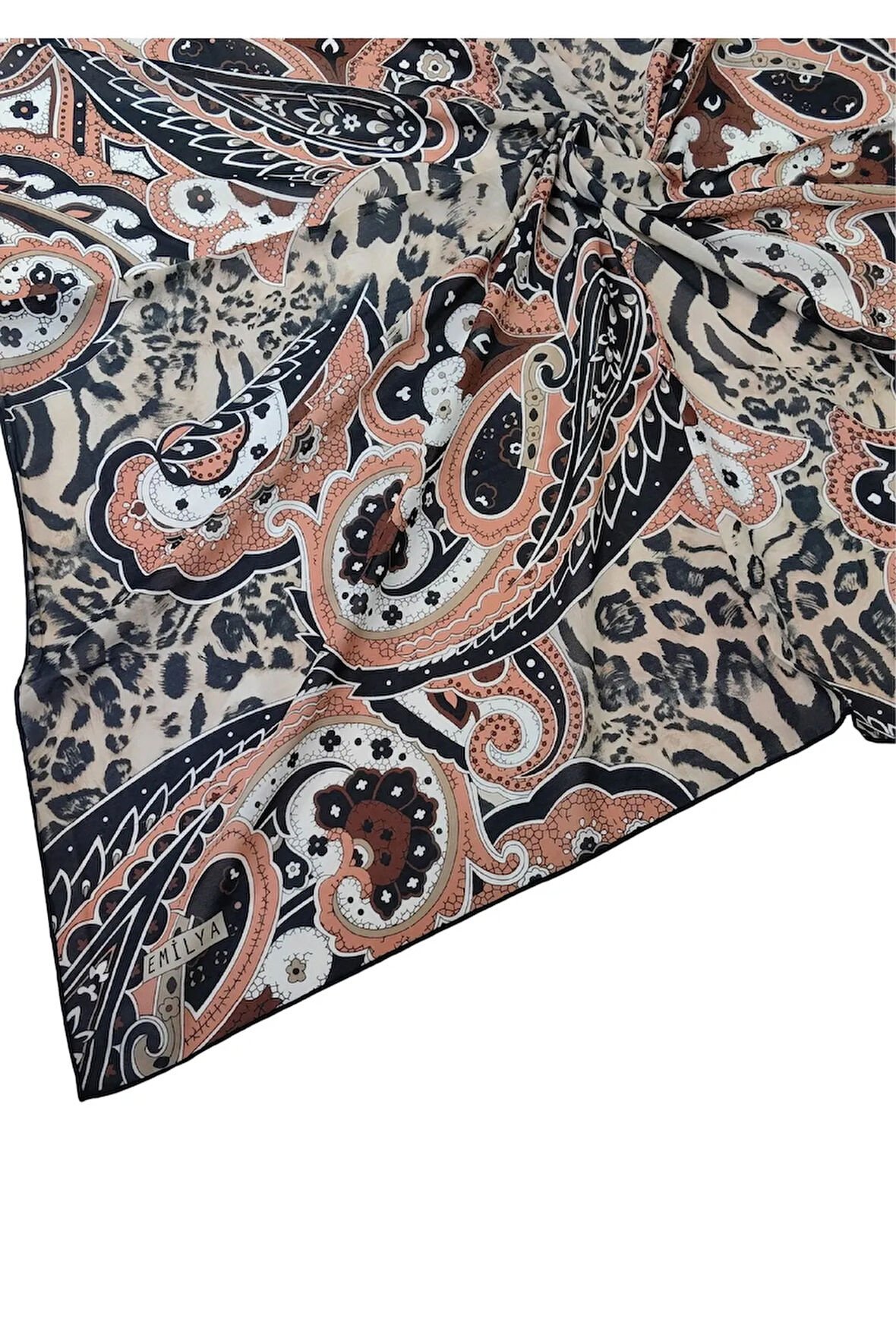 Emilya Fres Krep Leopar Desenli Eşarp 90x90 cm