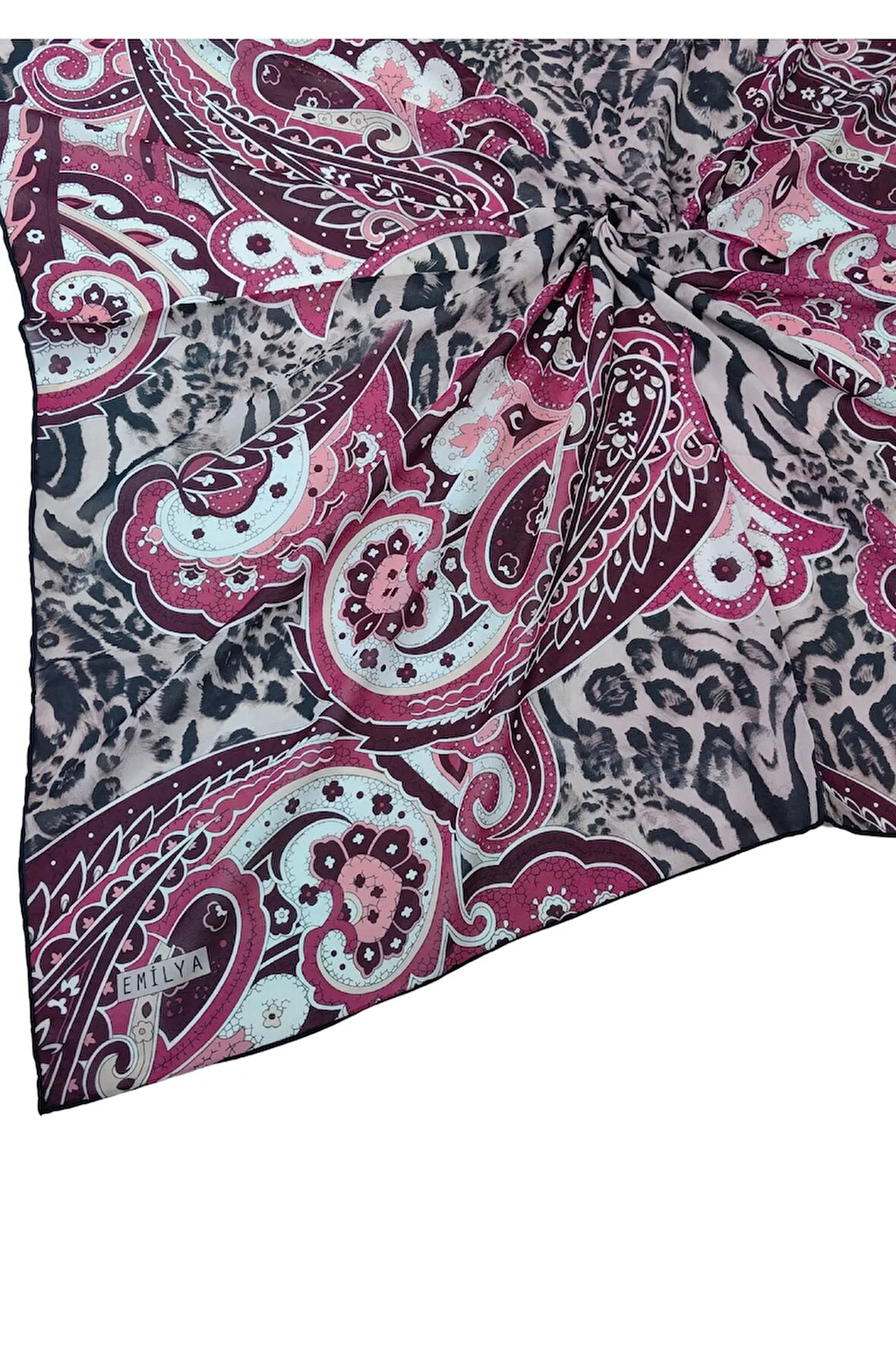 Emilya Fres Krep Leopar Desenli Eşarp 90x90 cm