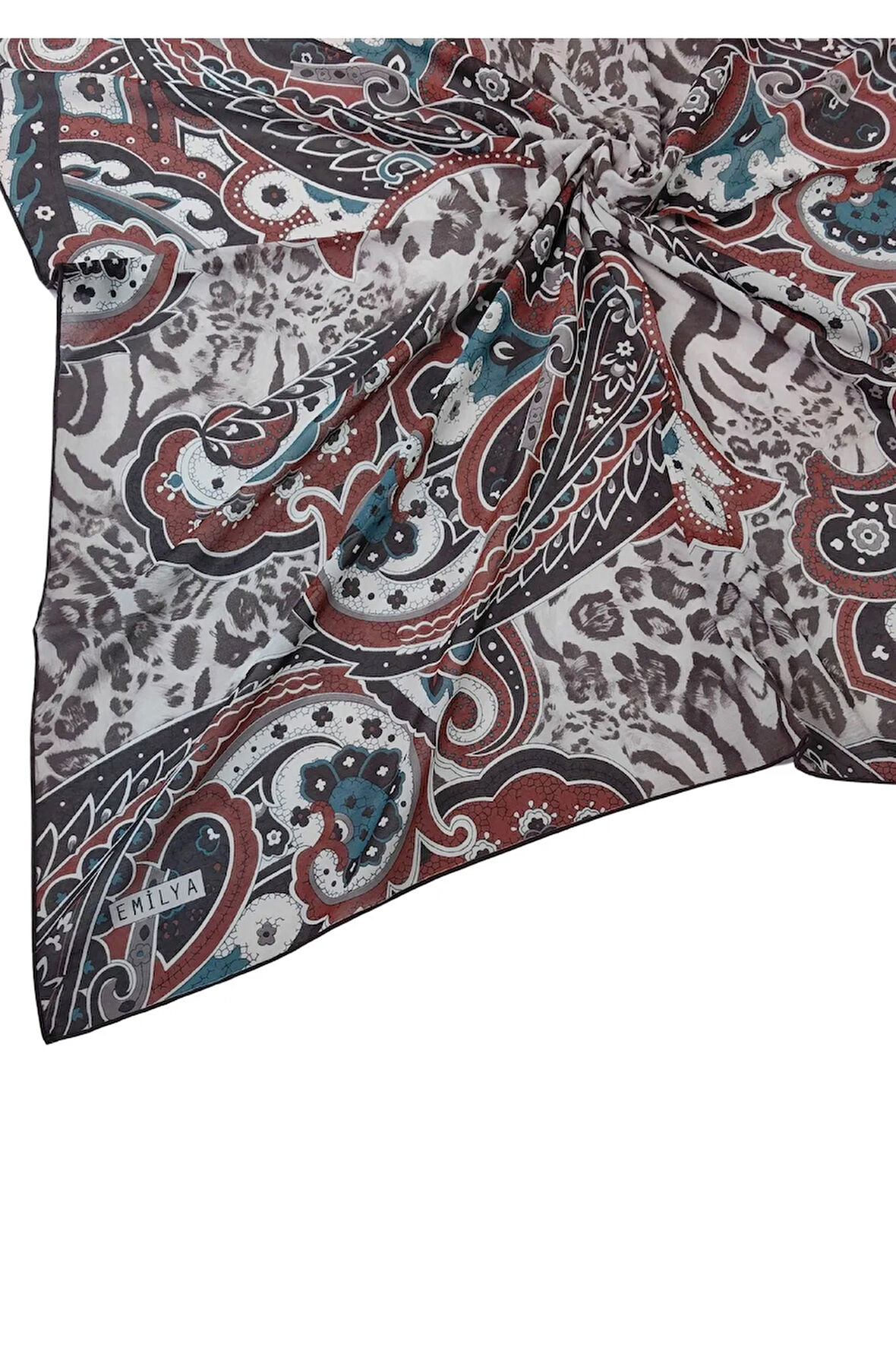 Emilya Fres Krep Leopar Desenli Eşarp 90x90 cm