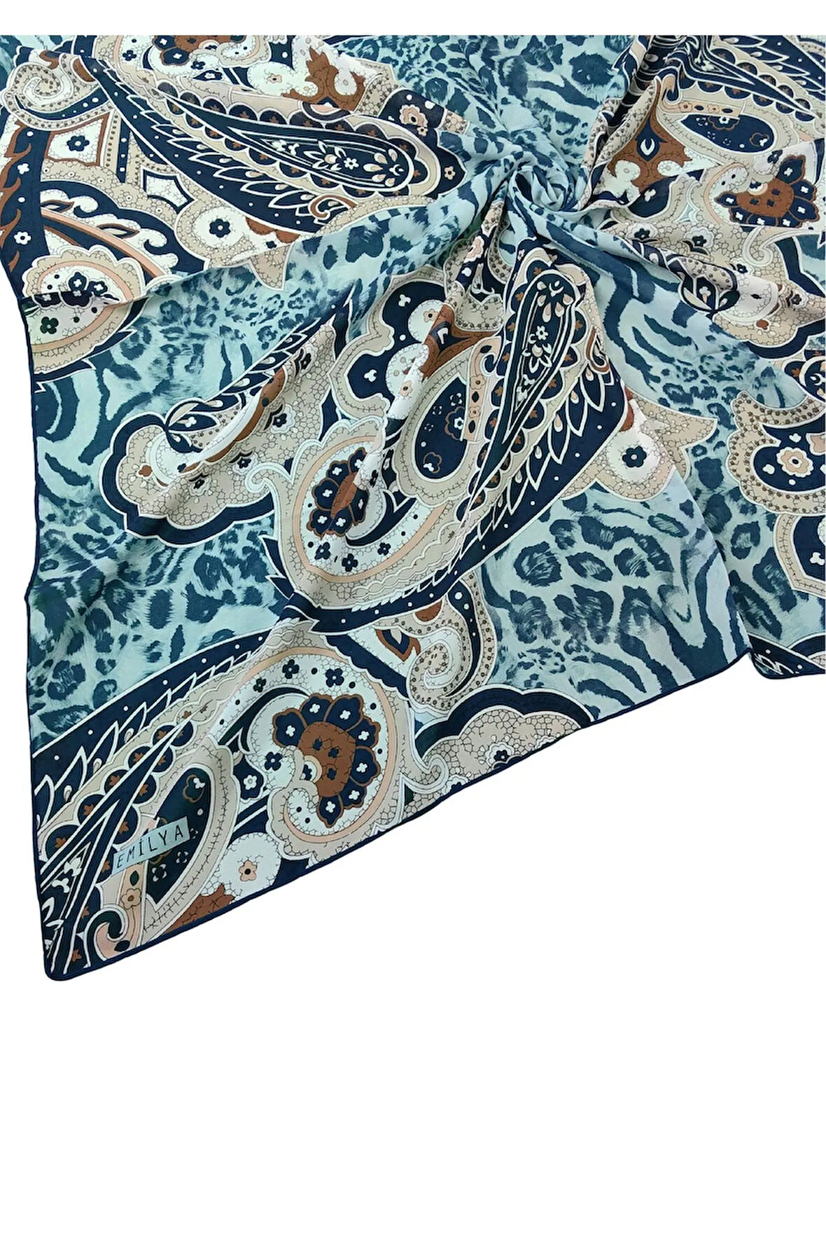Emilya Fres Krep Leopar Desenli Eşarp 90x90 cm