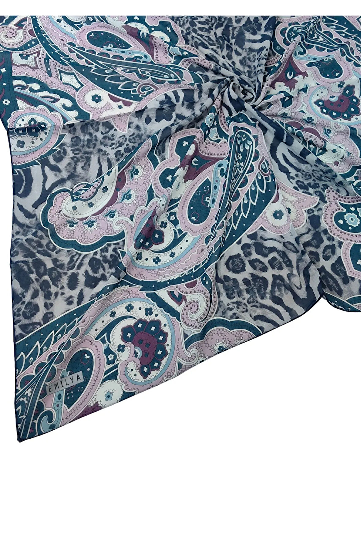 Emilya Fres Krep Leopar Desenli Eşarp 90x90 cm