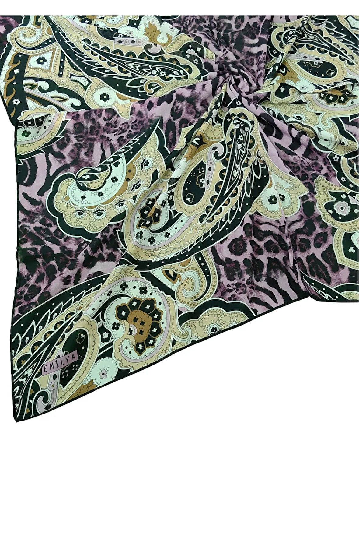 Emilya Fres Krep Leopar Desenli Eşarp 90x90 cm