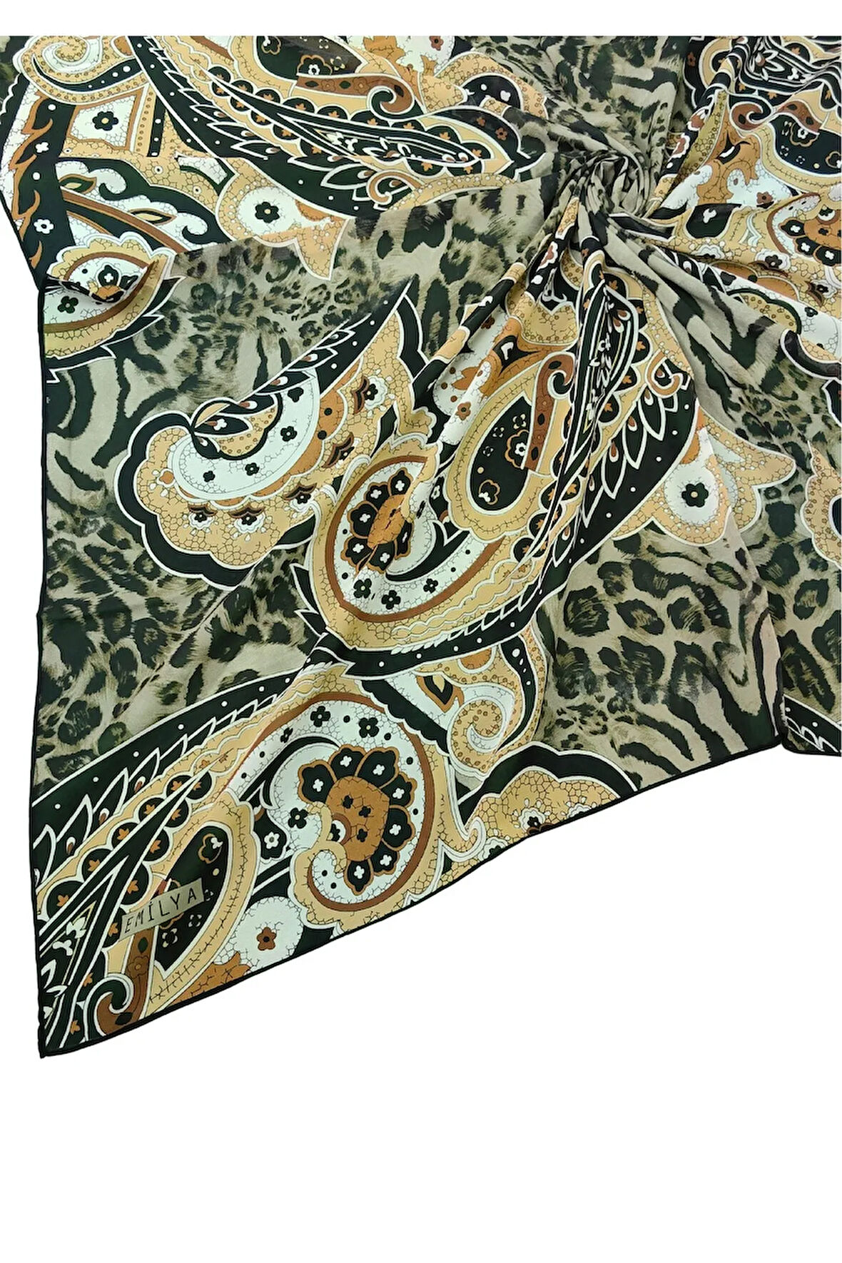 Emilya Fres Krep Leopar Desenli Eşarp 90x90 cm