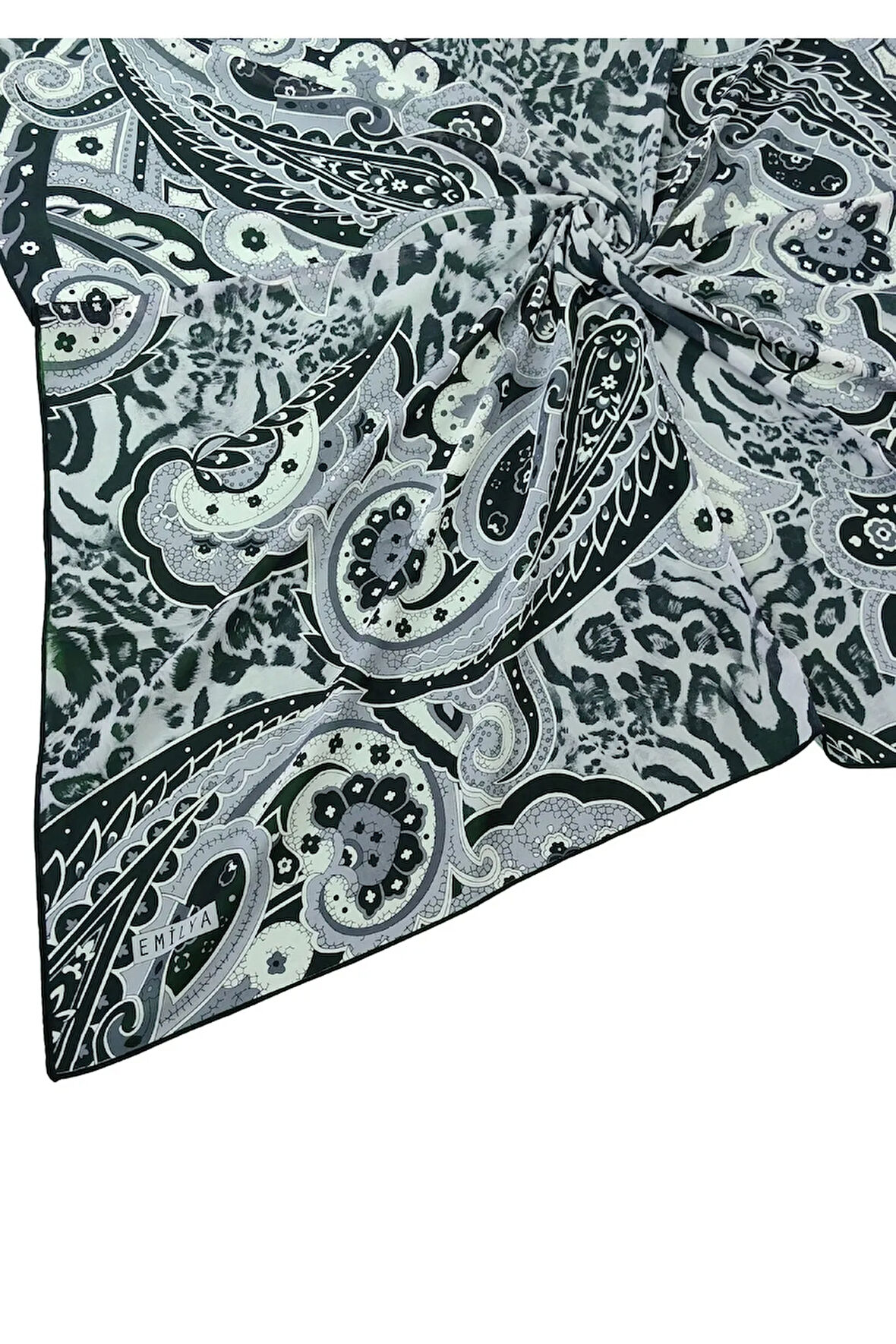 Emilya Fres Krep Leopar Desenli Eşarp 90x90 cm