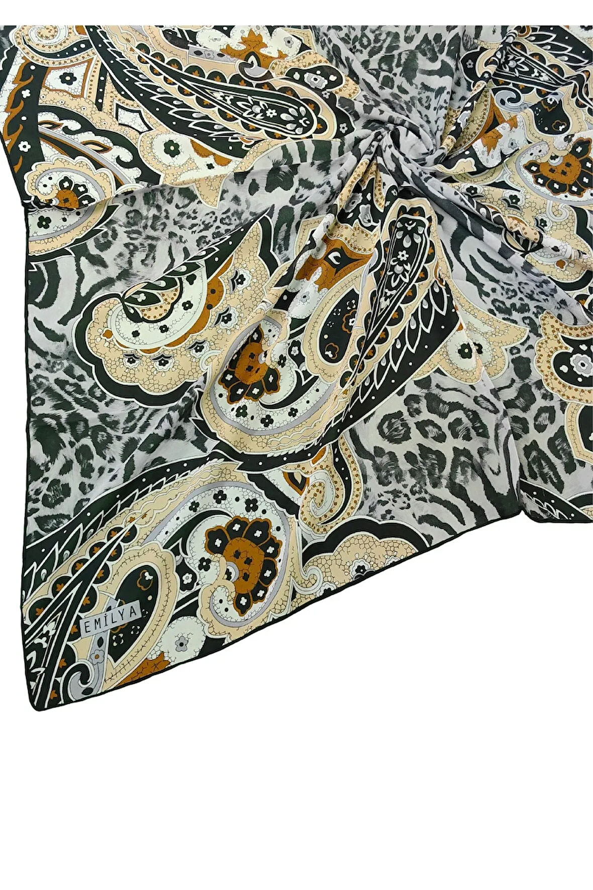 Emilya Fres Krep Leopar Desenli Eşarp 90x90 cm