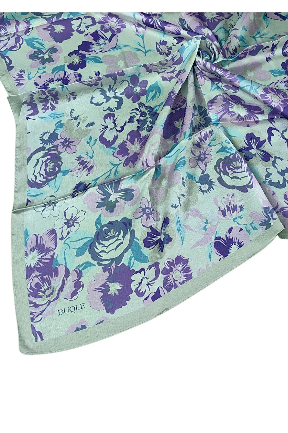 Buqle Jan Jan Çiçek Desenli Saten Eşarp - 100x100 cm