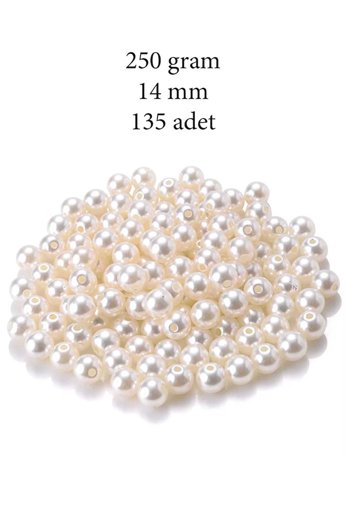 250 gram 14mm Krem Renk Plastik İnci Boncuk Çanta ve Takı Yapım Boncuğu (~135 adet)