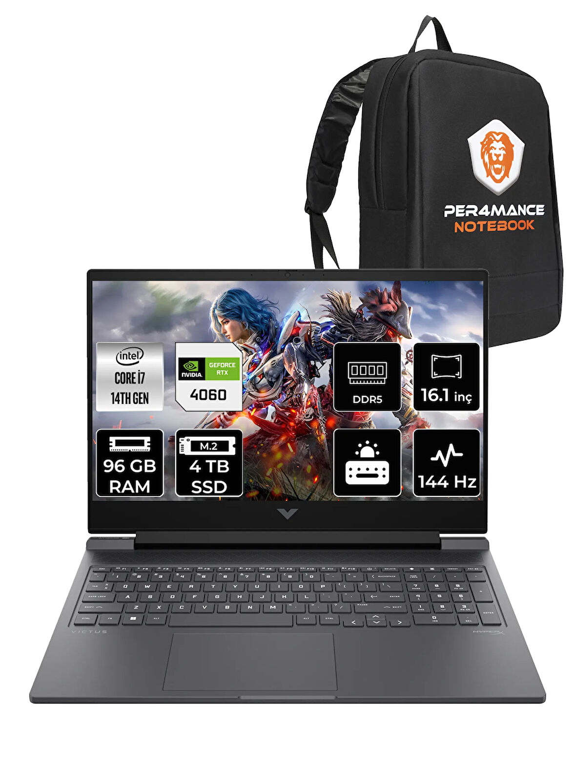 HP Victus 16 i7 14700HX 96GB RAM 4TB SSD RTX4060/8GB 144Hz 16.1'' FHD FDOS Gaming Laptop & PER4 ÇANTA