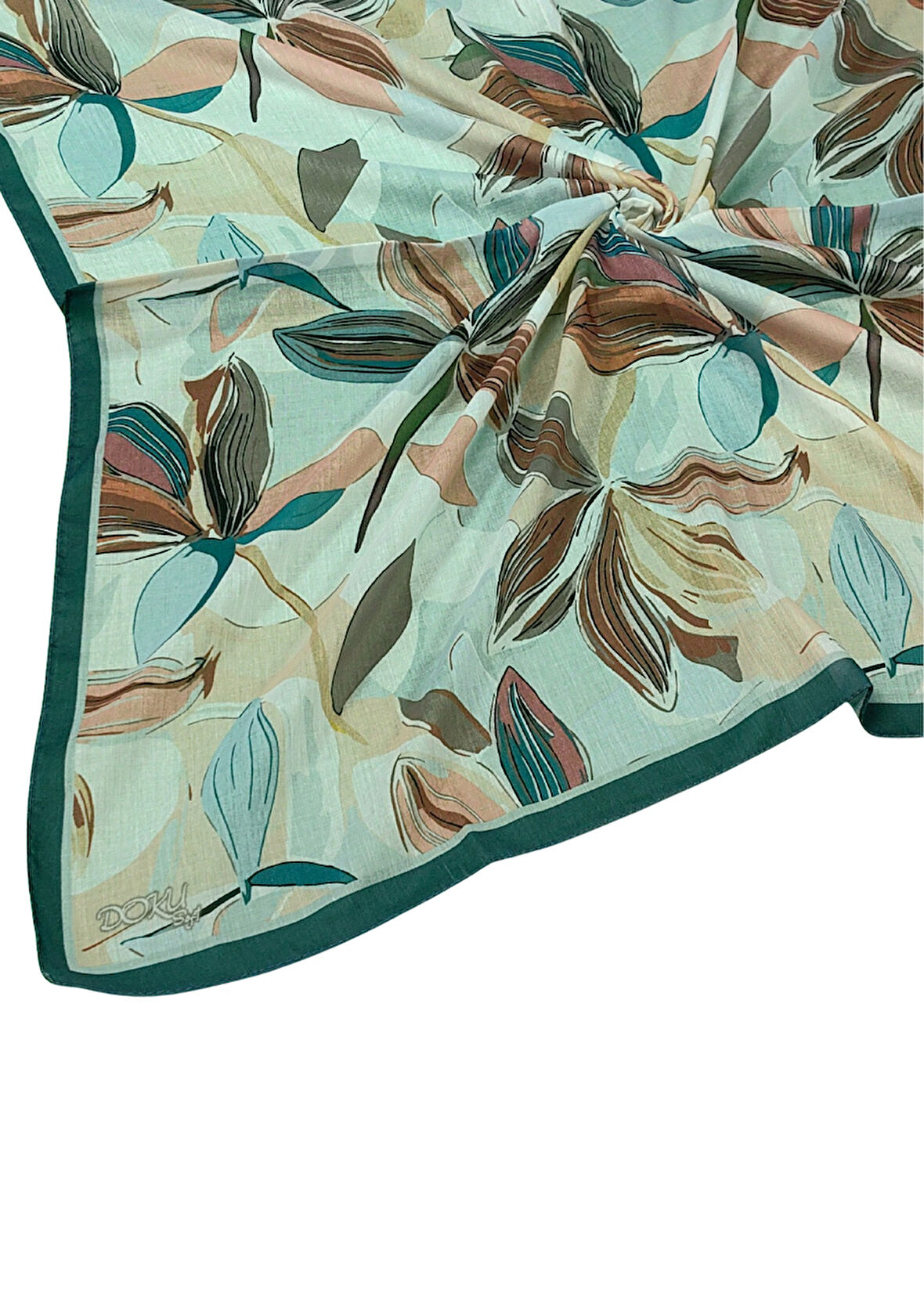 Ebruli Soft Pamuklu Çiçek Desenli Eşarp - 95x95 cm