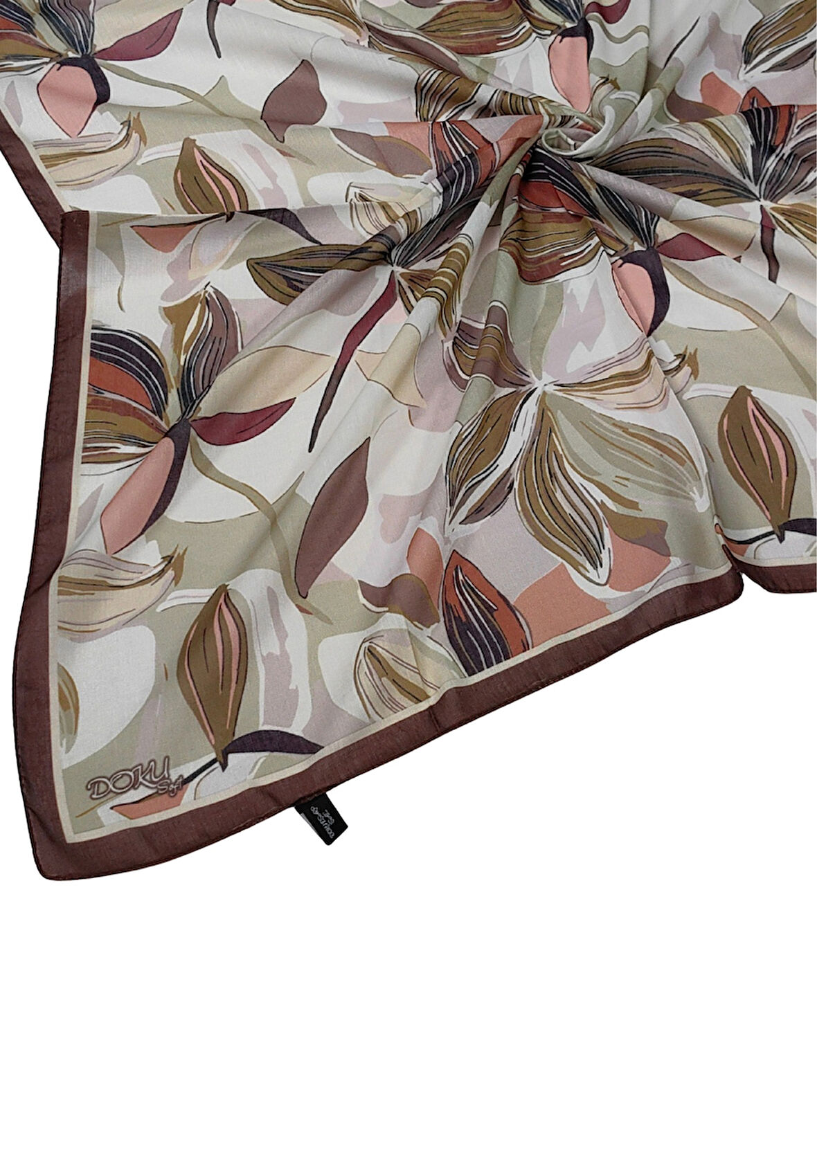 Ebruli Soft Pamuklu Çiçek Desenli Eşarp - 95x95 cm