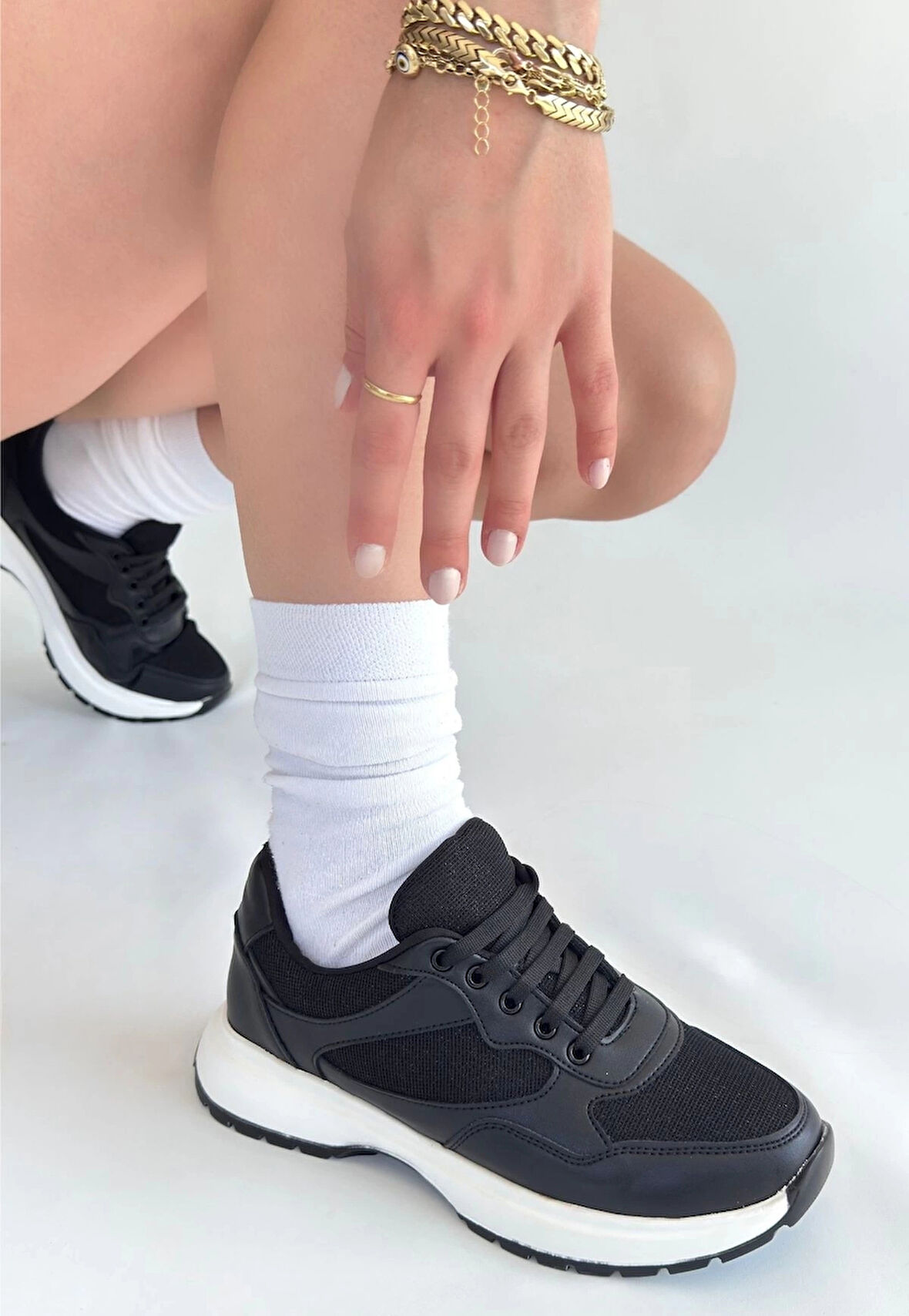 BİÇOMİ Slar Siyah Cilt Bağcıklı Spor Ayakkabı