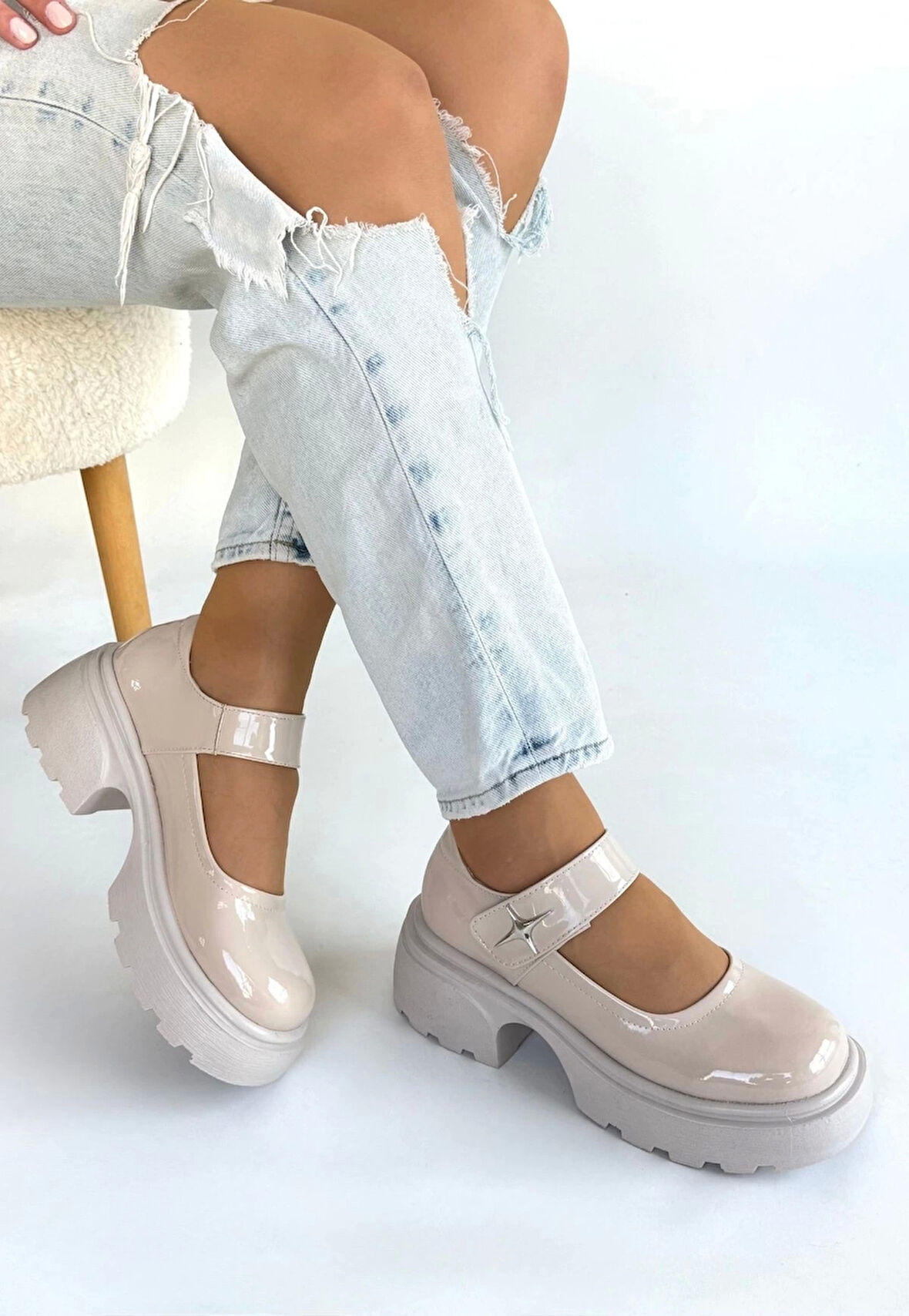 BİÇOMİ Siyat Bej Rugan Dolgu Topuk Oxford Ayakkabı