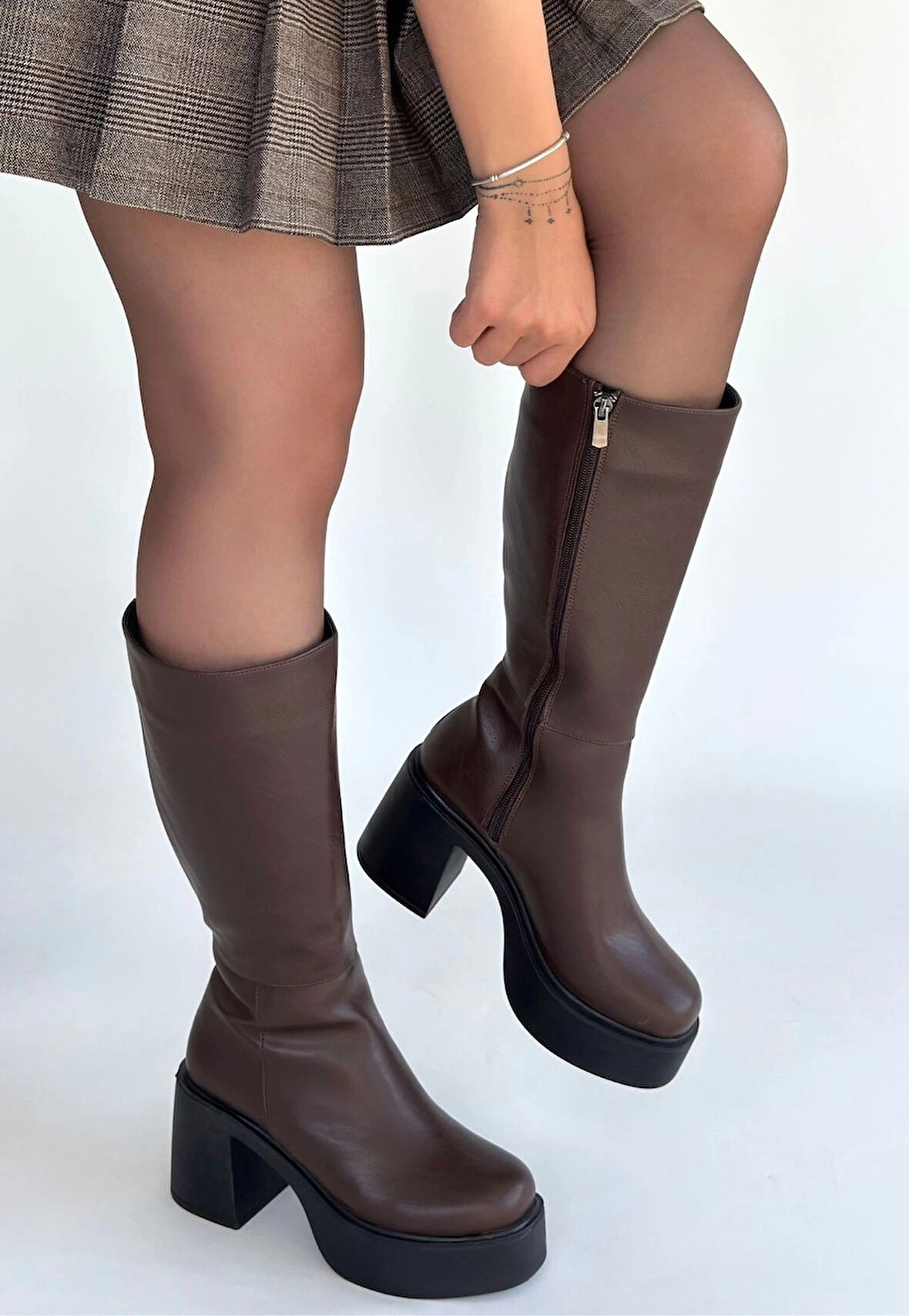 BİÇOMİ Disan Kahverengi Cilt Topuklu Çizme