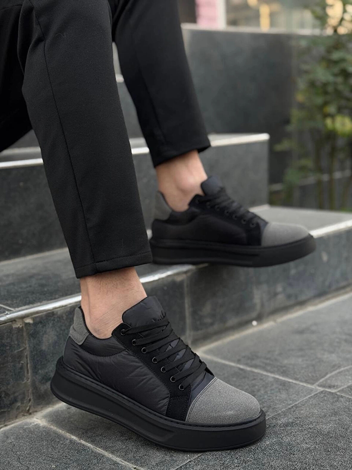 BİÇOMİ KB-X46 Kuback Siyah Gri Yüksek Siyah Taban Günlük Spor Ayakkabı