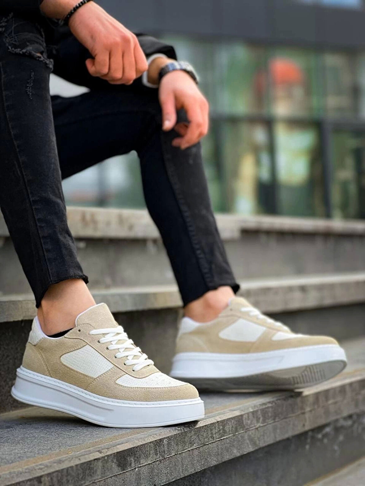 BİÇOMİ KB-X8 Kuback Bej Keten Süet Yüksek Taban Günlük Spor Ayakkabı