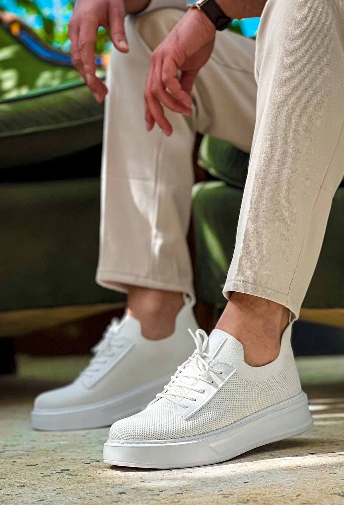 BİÇOMİ KB-116 Kuback Beyaz Bağcıklı Triko Günlük Erkek Ayakkabı