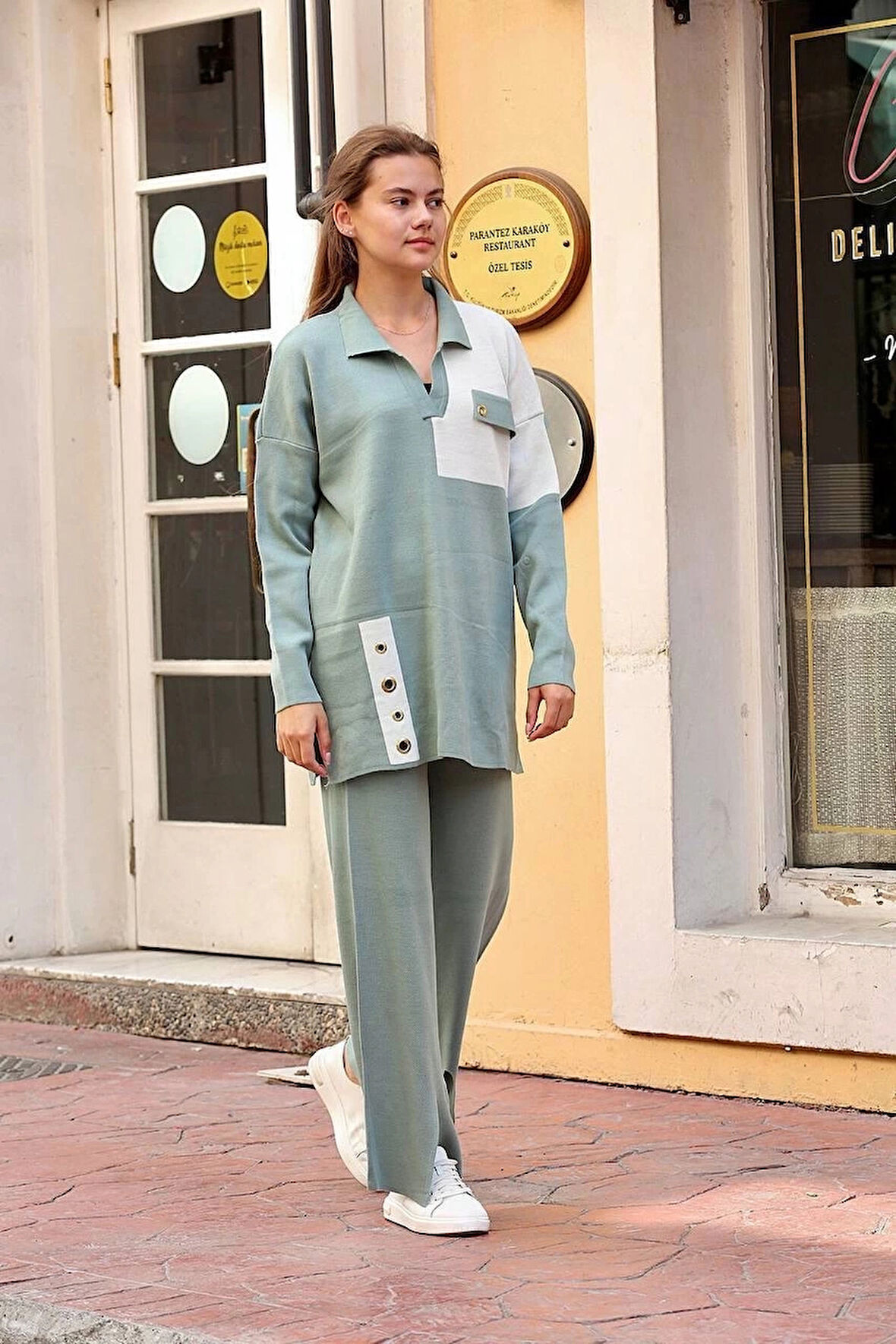 BİÇOMİ Kuş gözü triko takım Mint