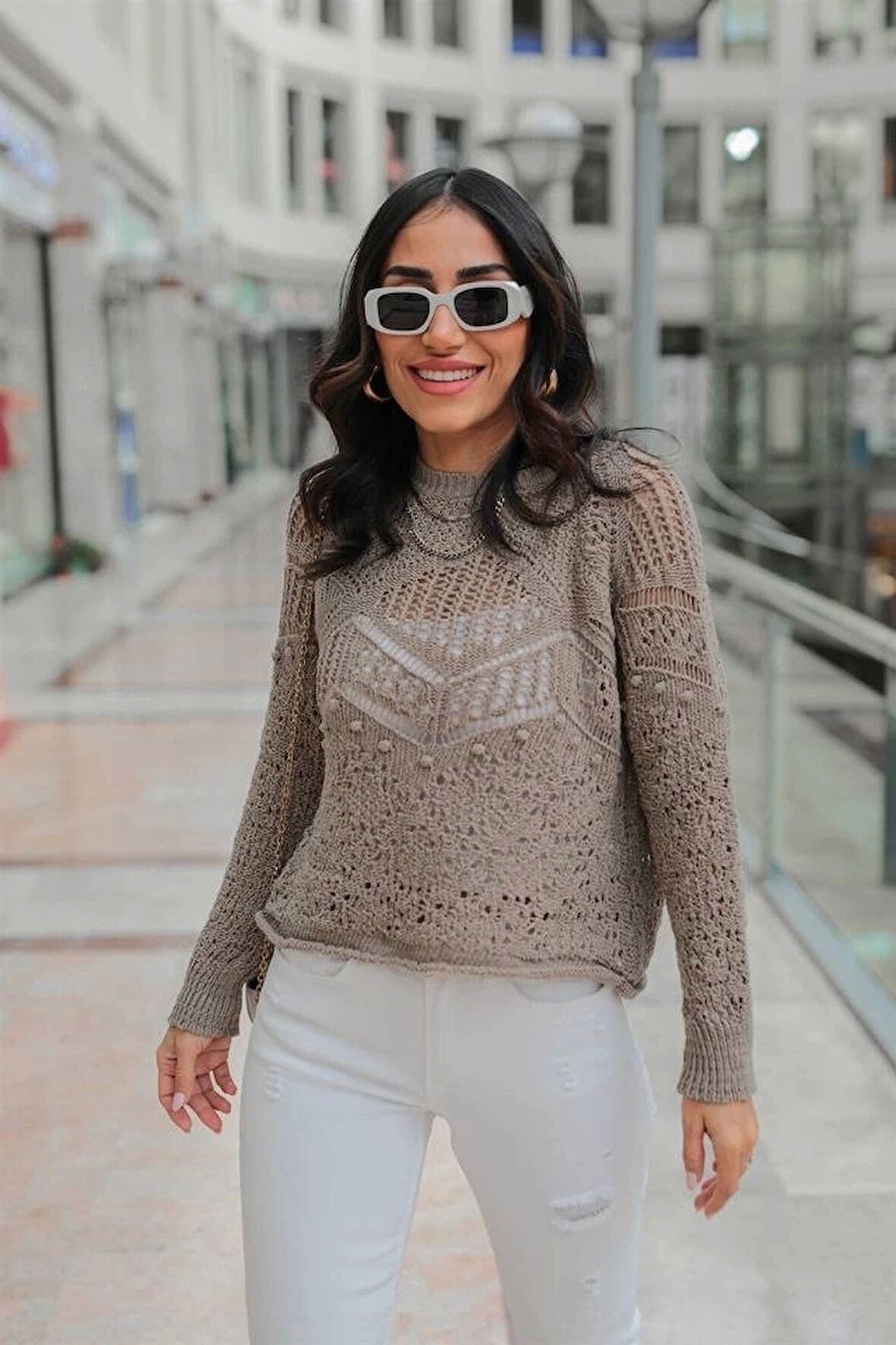 BİÇOMİ Desenli triko kazak gri