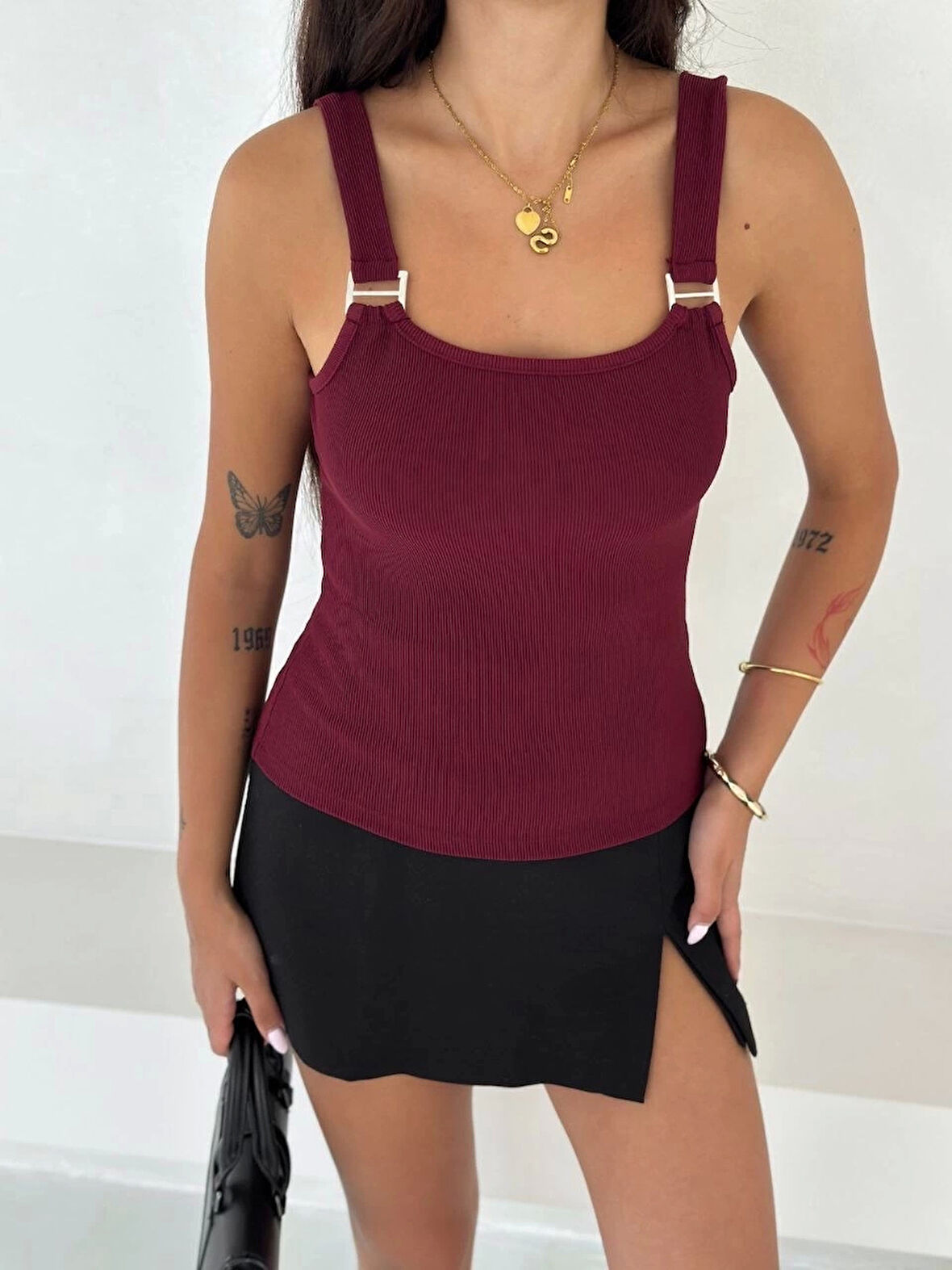 BİÇOMİ Ottoman toka askılı bluz bordo s4194