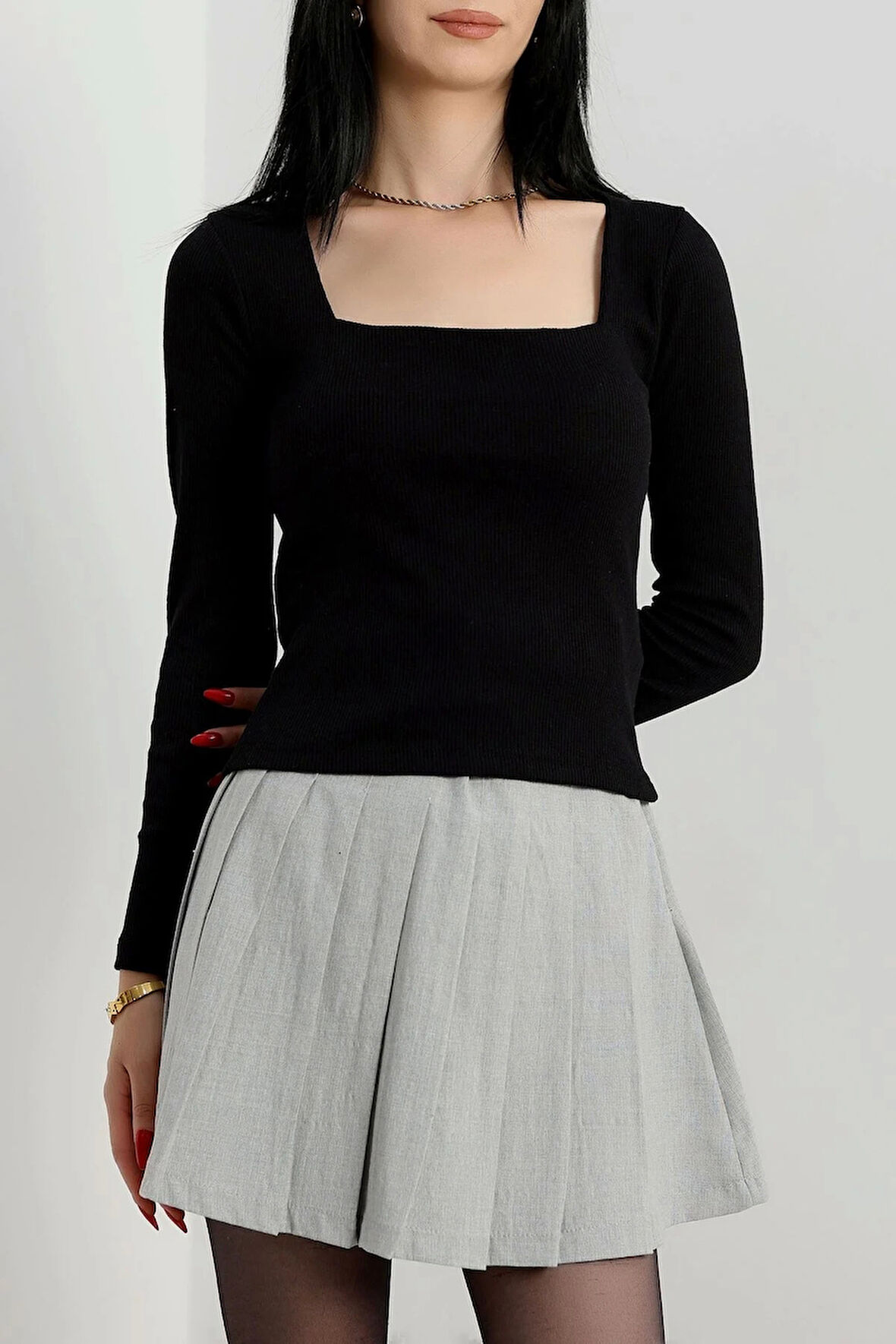 BİÇOMİ Çerçeve yaka kaşkorse bluz siyah