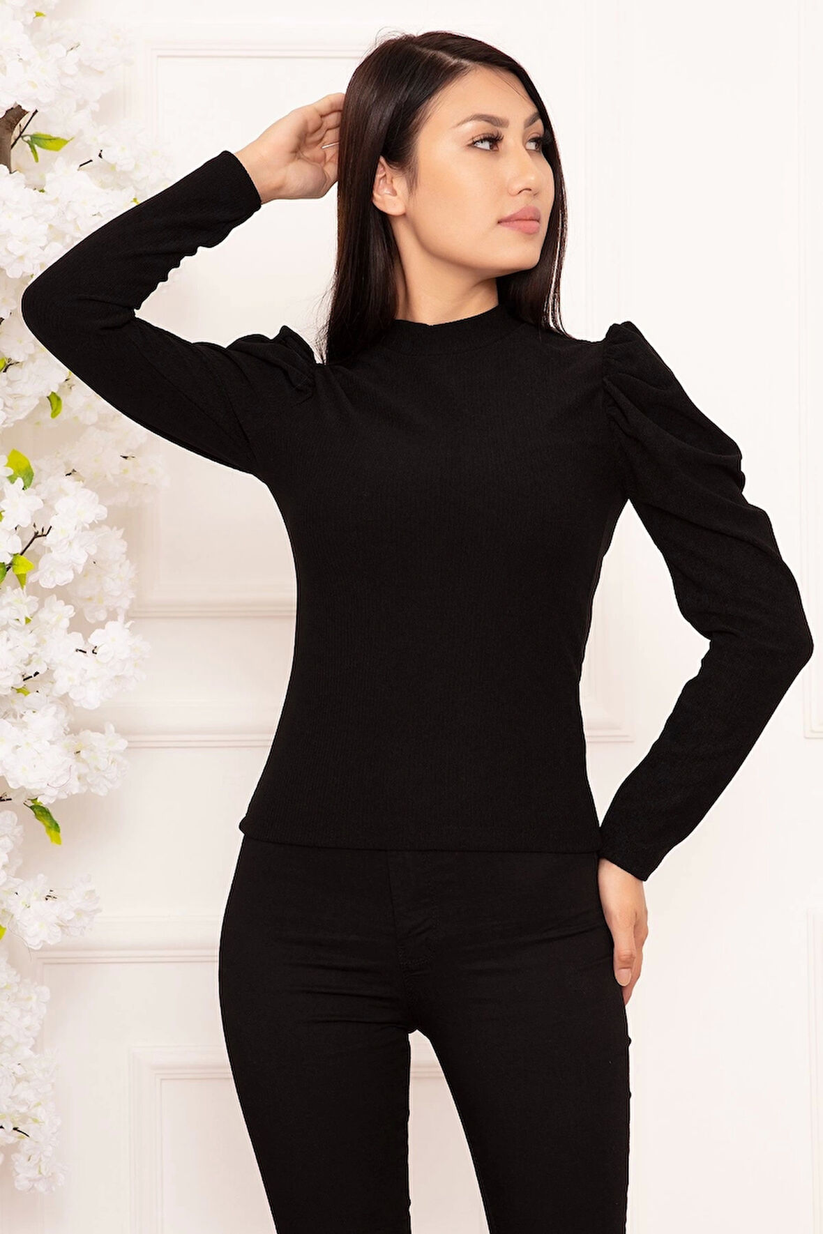 BİÇOMİ Prenses kol bluz siyah w3125