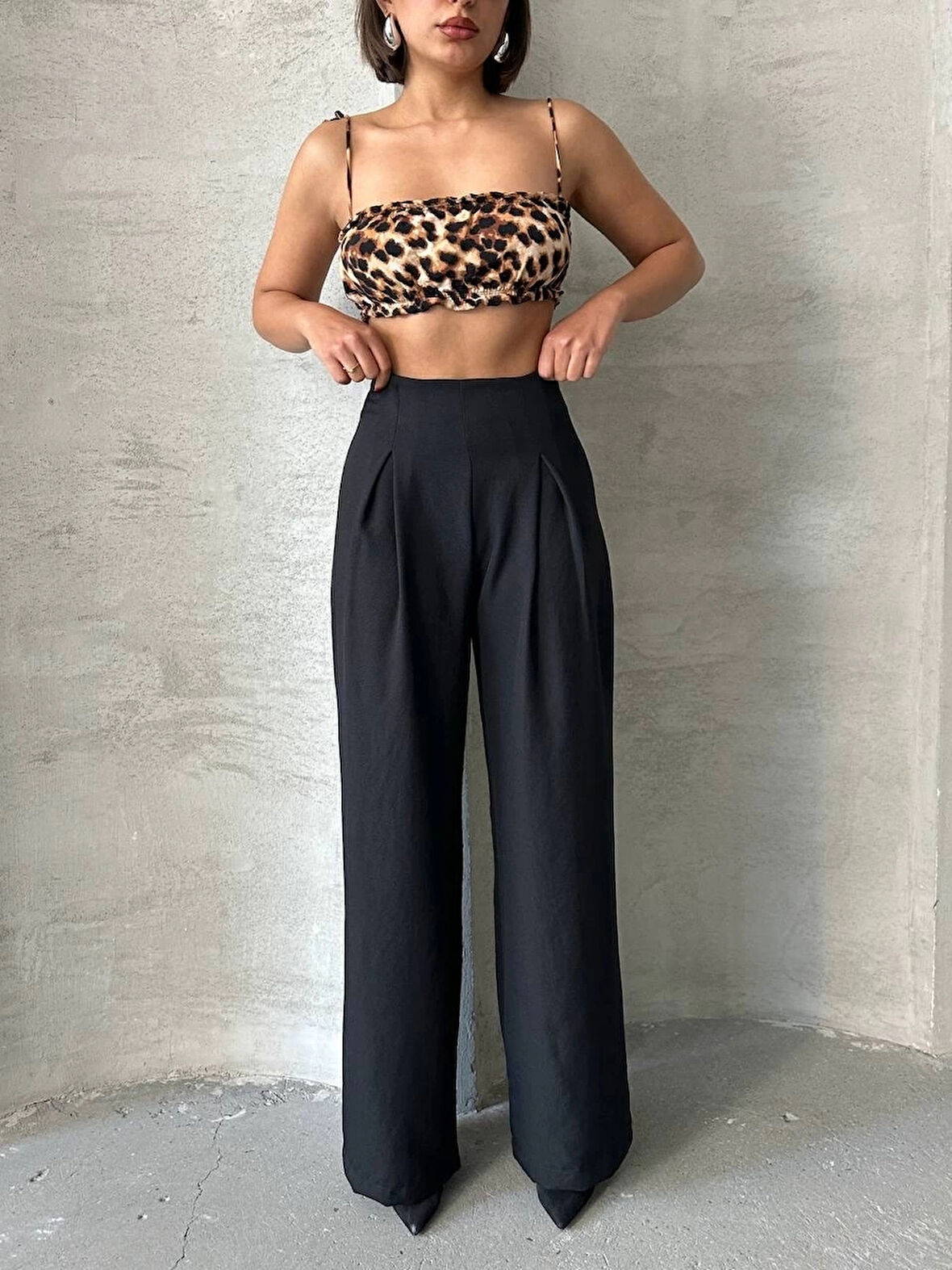 BİÇOMİ Pileli keten pantolon s255046