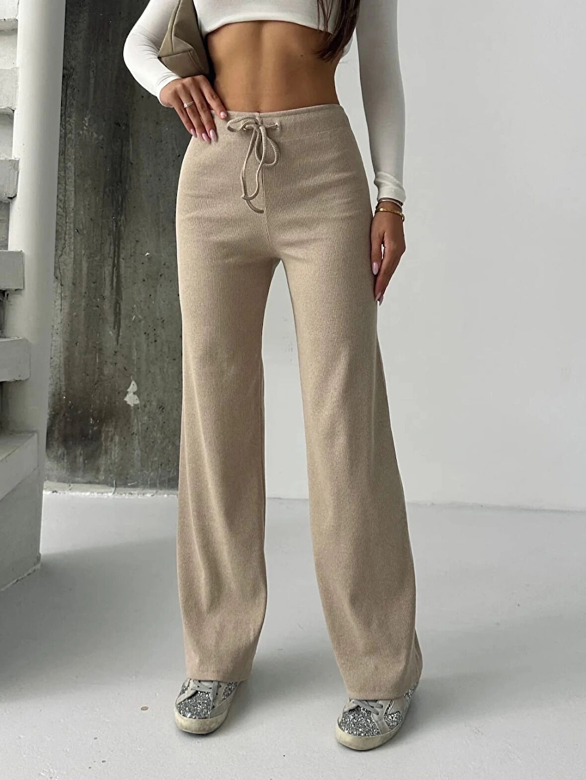 BİÇOMİ Fit comfort bej salaş pantolon A6011