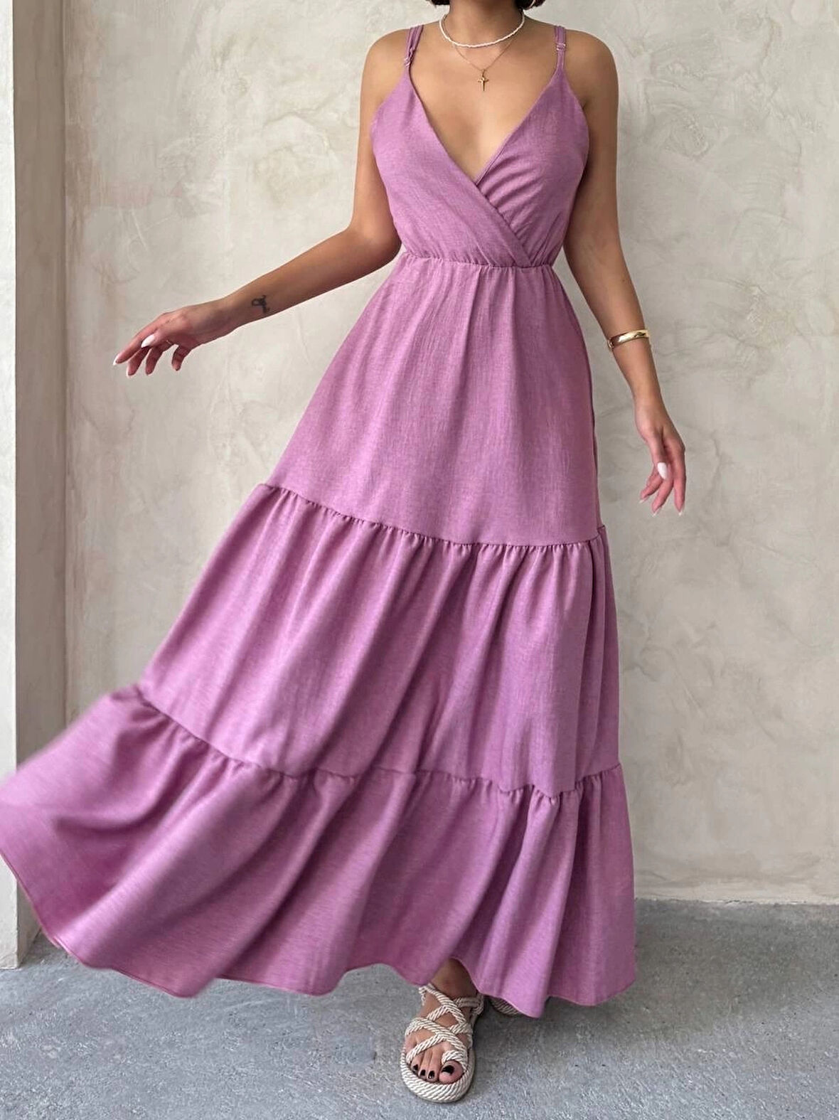 BİÇOMİ Fırfırlı katlı elbise s255049