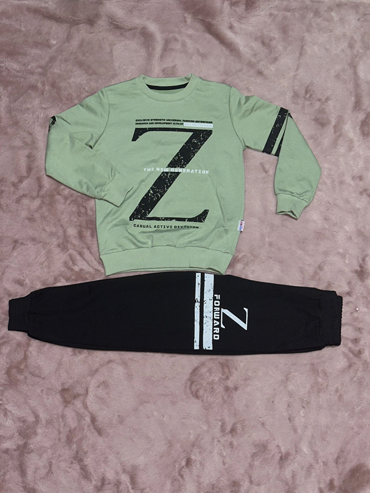 BİÇOMİ 3-9 yaş z baskılı alt üst takım siyahmint erkek çocuk