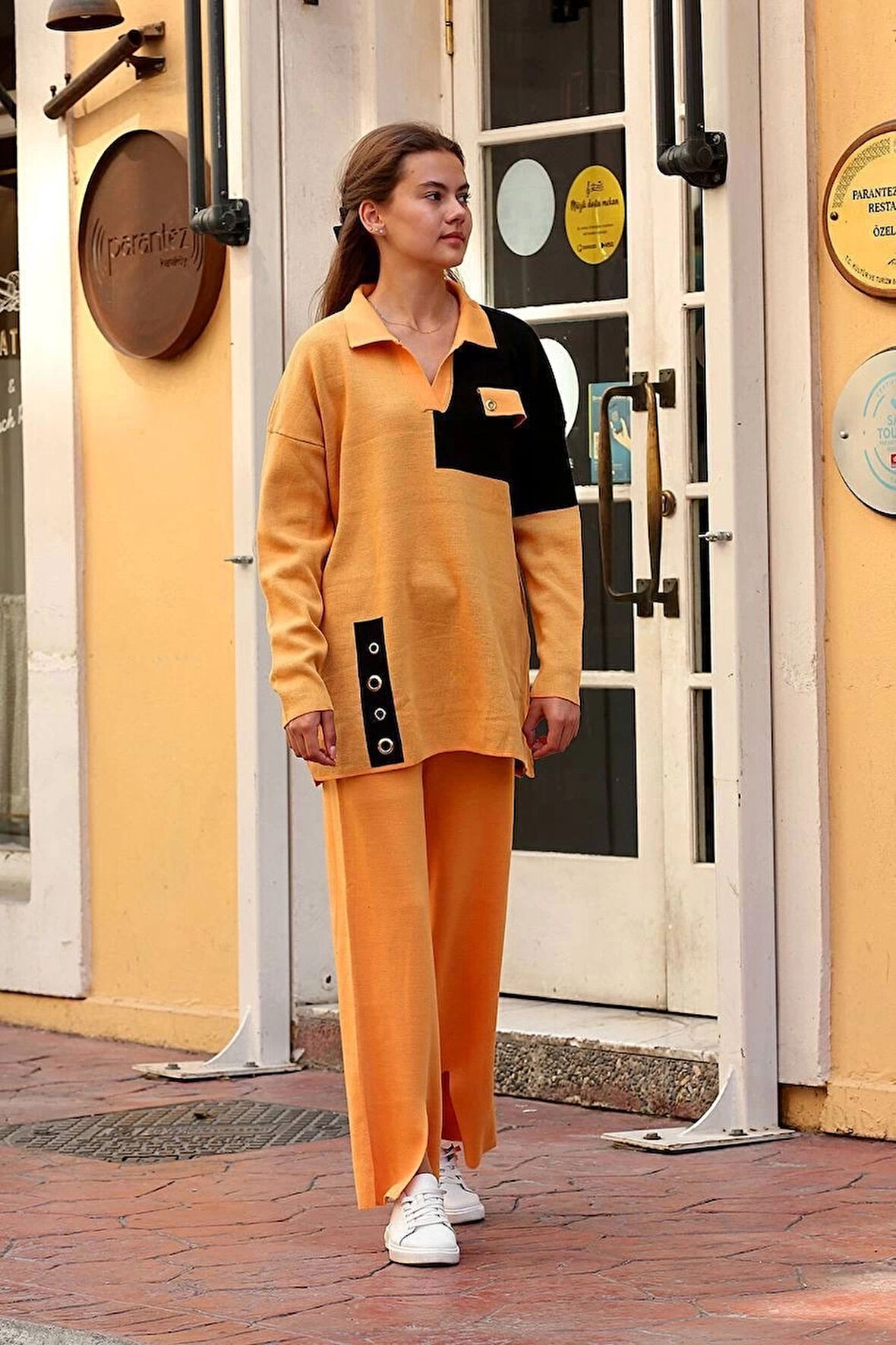 BİÇOMİ Kuş gözü triko takım Hardal