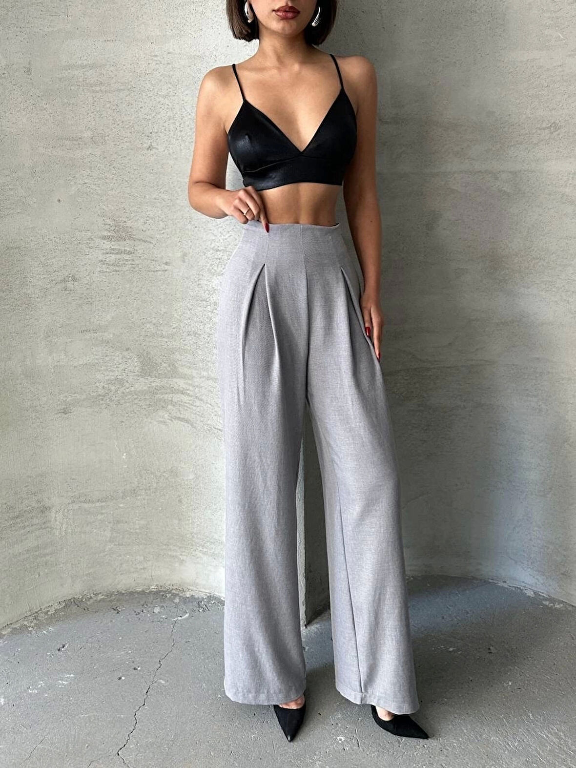 BİÇOMİ Pileli keten pantolon s255046