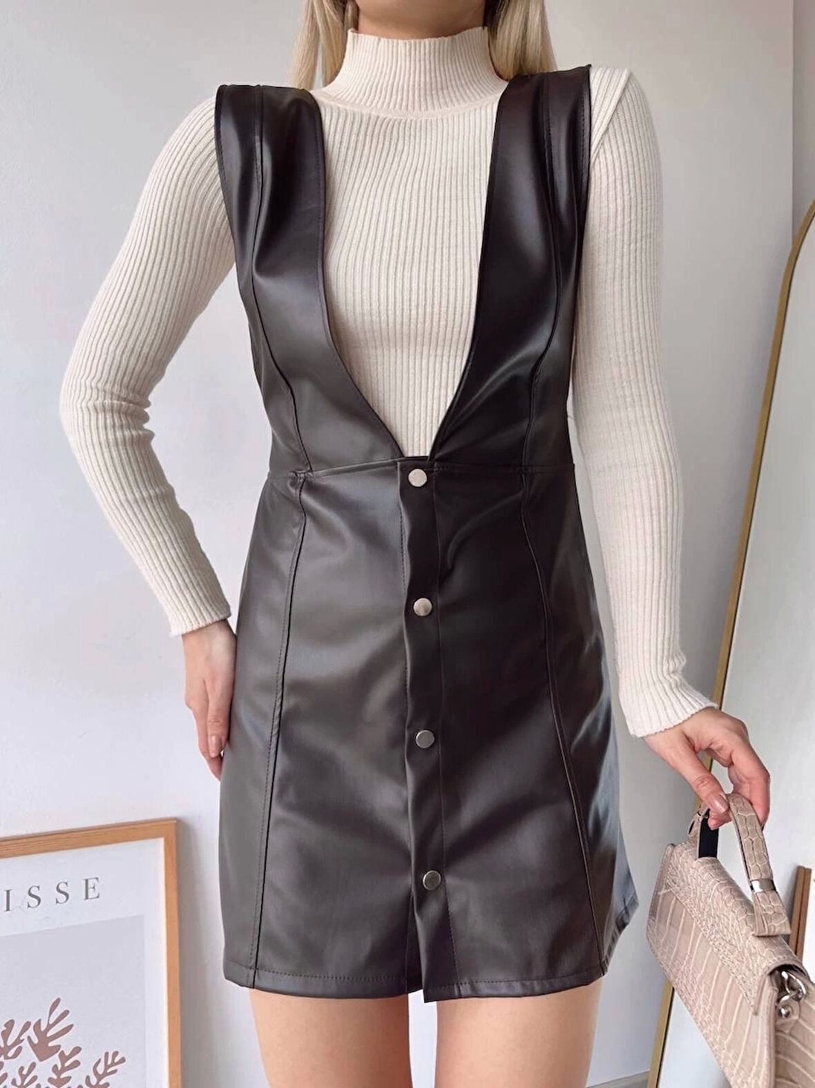 BİÇOMİ Deri jile elbise kahve w24796