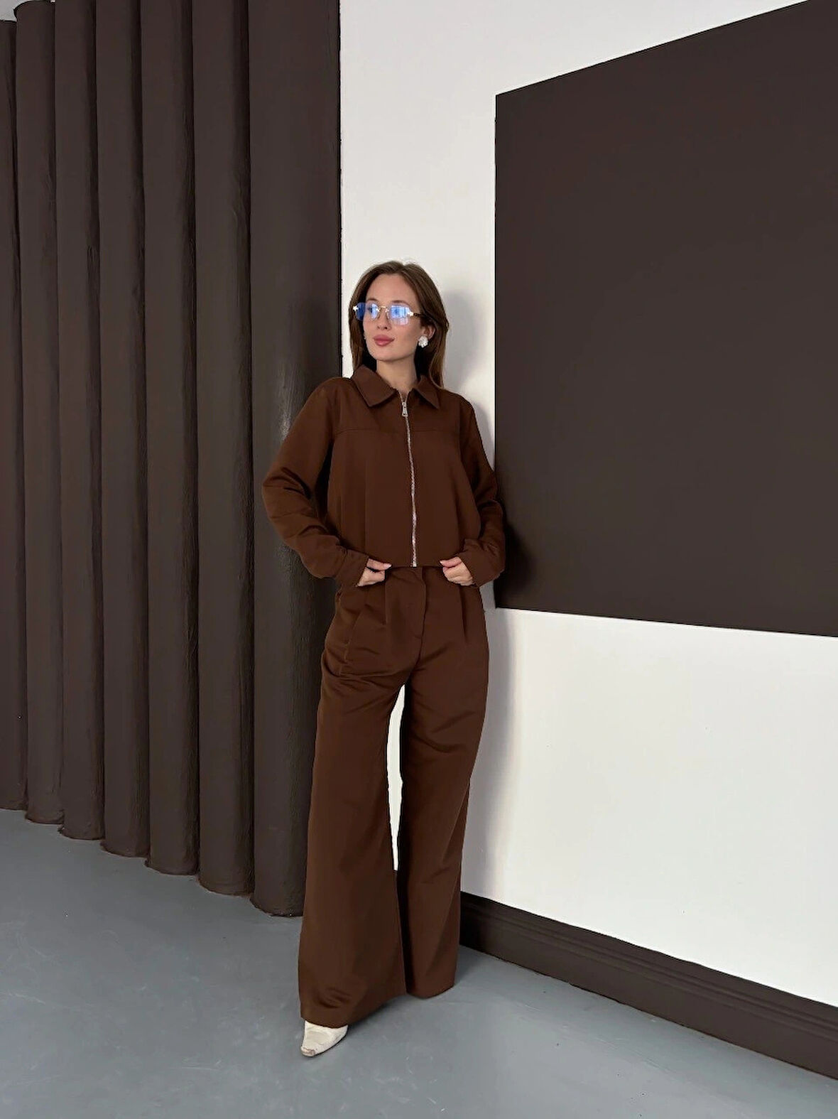 BİÇOMİ Trenç takım alt üst kahve ons