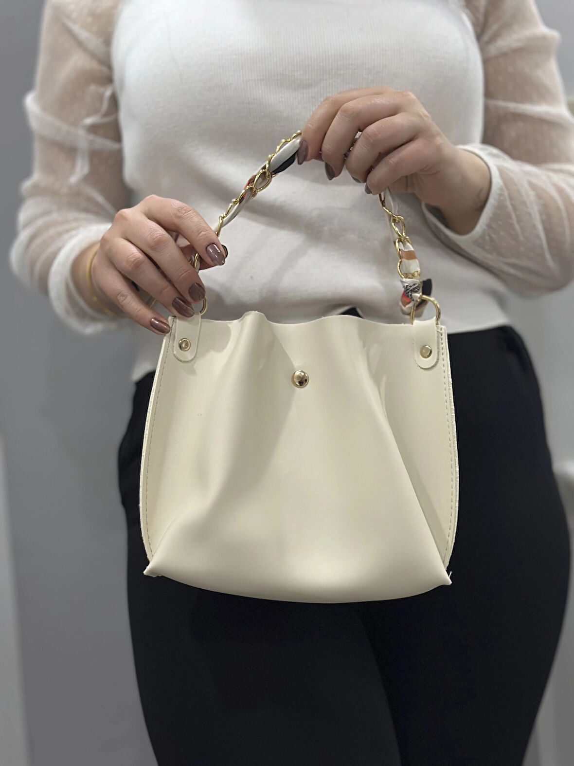 BİÇOMİ Krem cilt zrm çanta