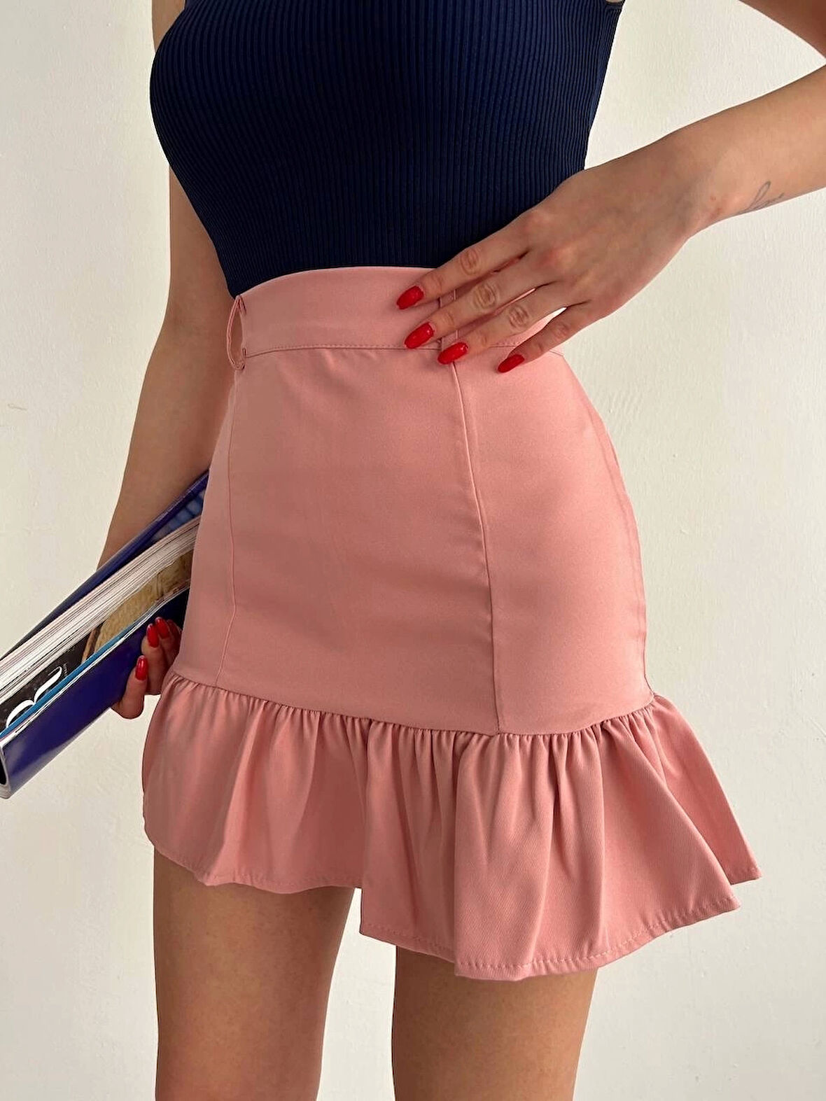 BİÇOMİ Altı fırfırlı etek pudra s24817