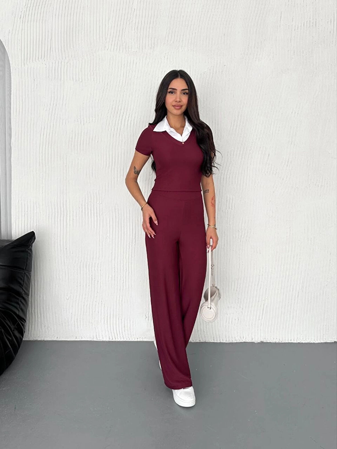 BİÇOMİ Ottoman kumaş beyaz gömlek yaka takım s4142