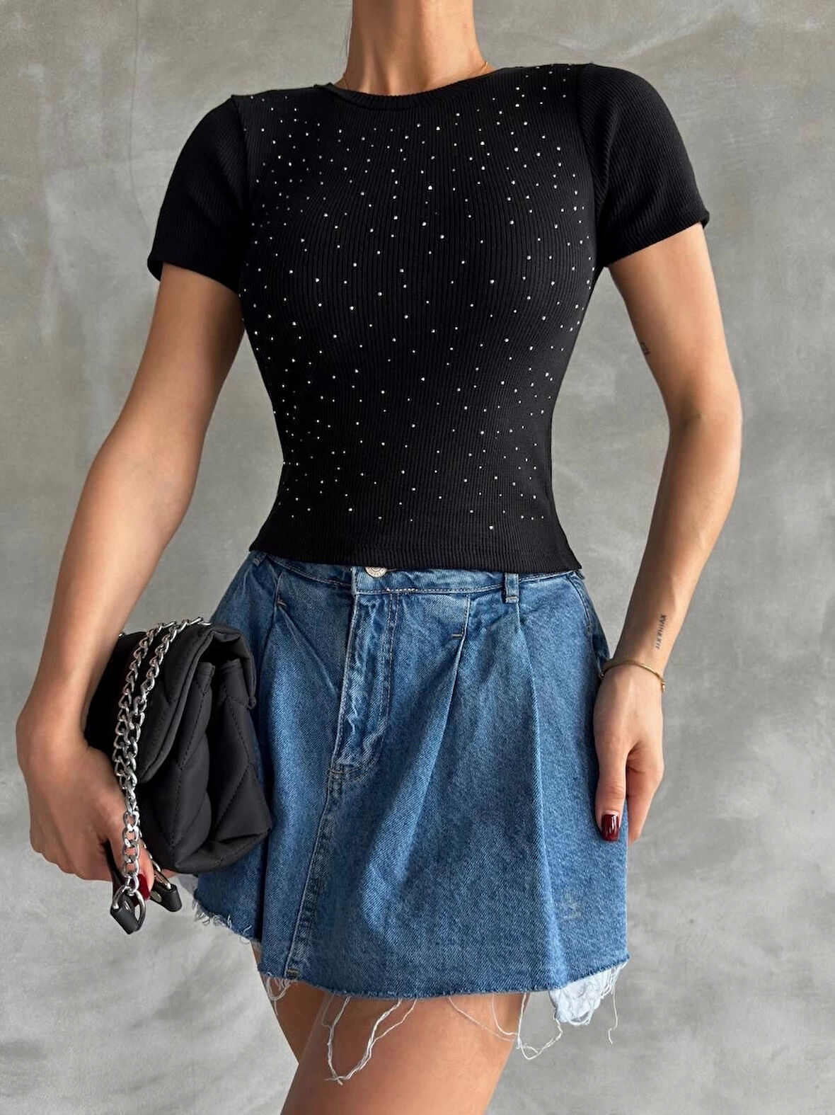 BİÇOMİ Taş baskılı kaş korse bluz