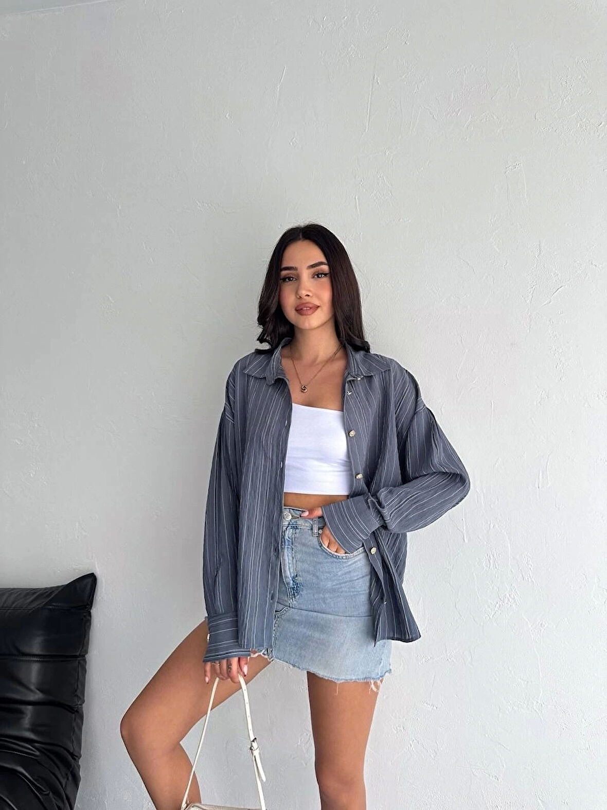 BİÇOMİ Çizgili oversize gömlek