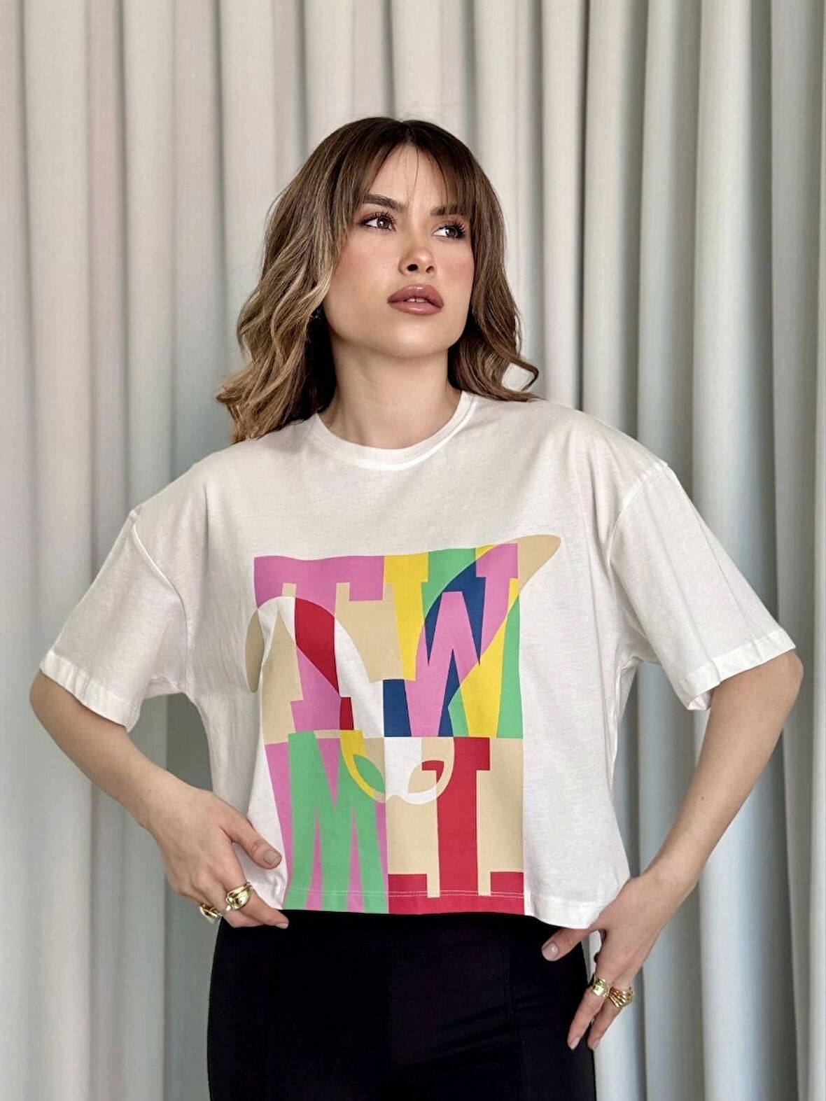 BİÇOMİ Baskılı crop tişört