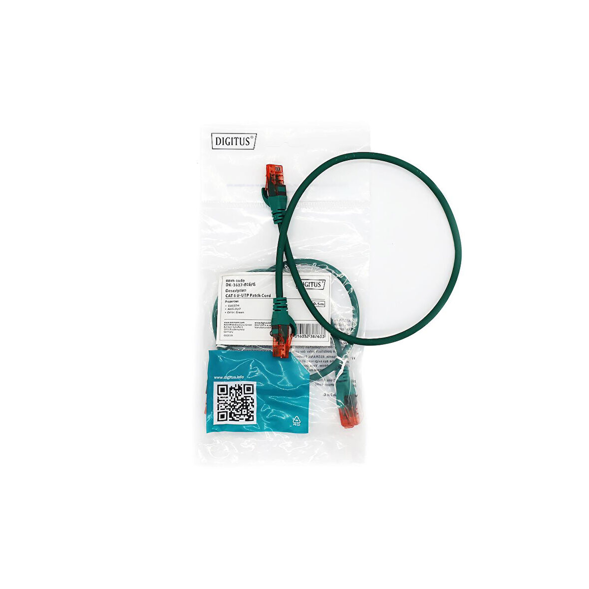 DİGİTUS PATCH CORD UTP CAT6 0.50 MT GREEN (10'LU PAKET)