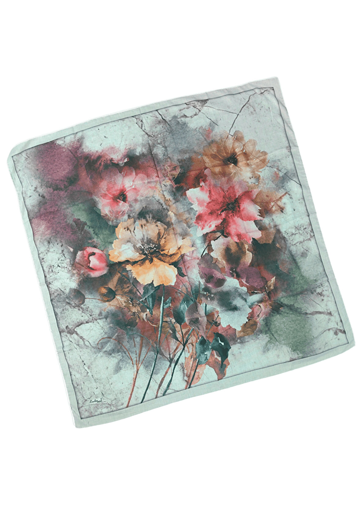 Enba Çiçek Desenli Pamuklu Eşarp 90x90 cm