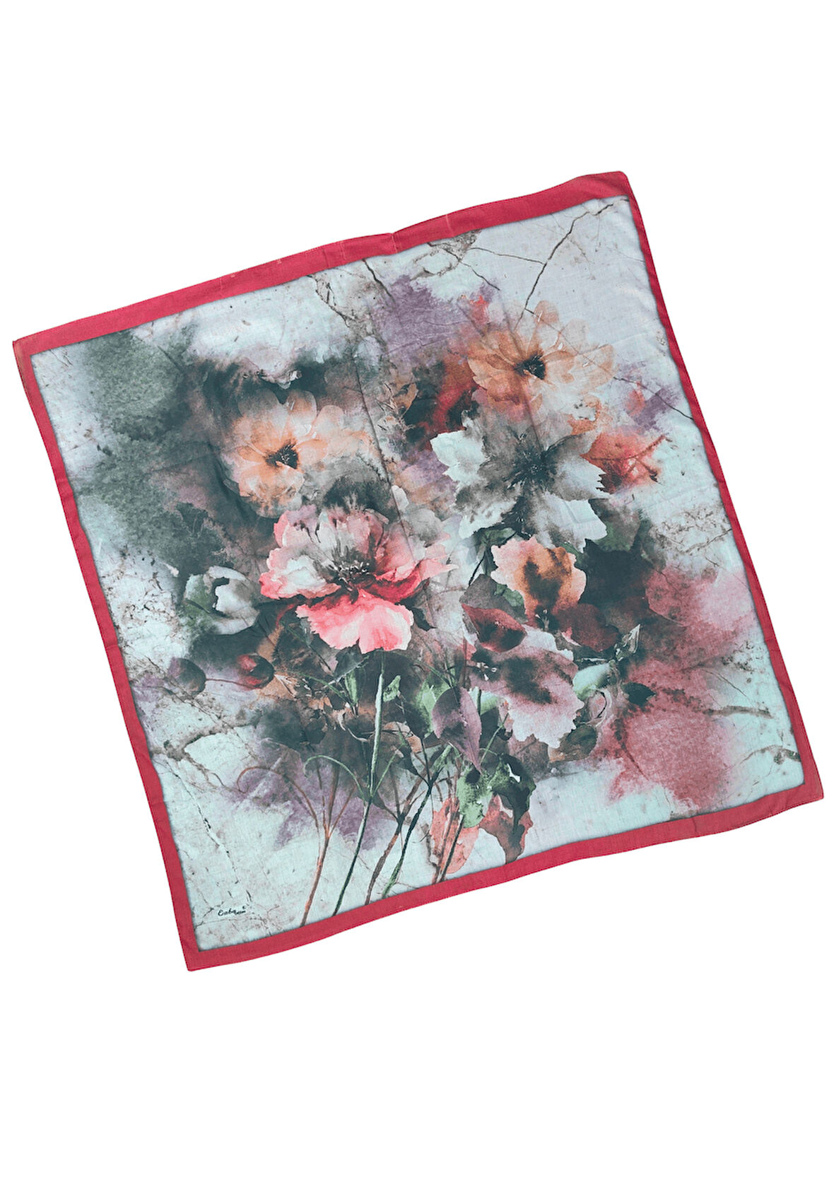 Enba Çiçek Desenli Pamuklu Eşarp 90x90 cm