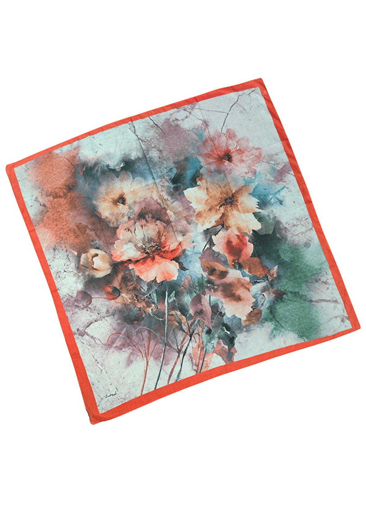 Enba Çiçek Desenli Pamuklu Eşarp 90x90 cm