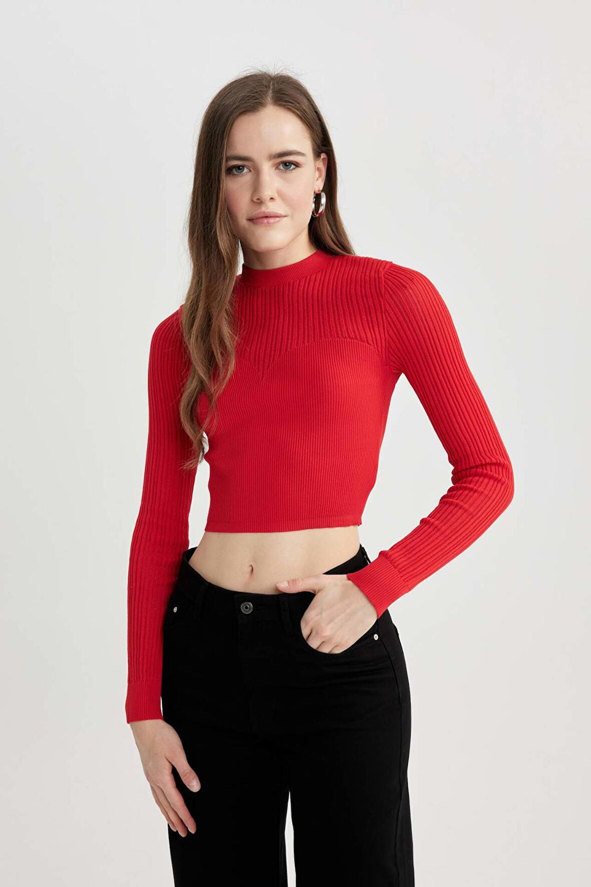 DeFacto Crop Yarım Balıkçı Yaka Kırmızı Triko Kazak B2491AX23WNRD117