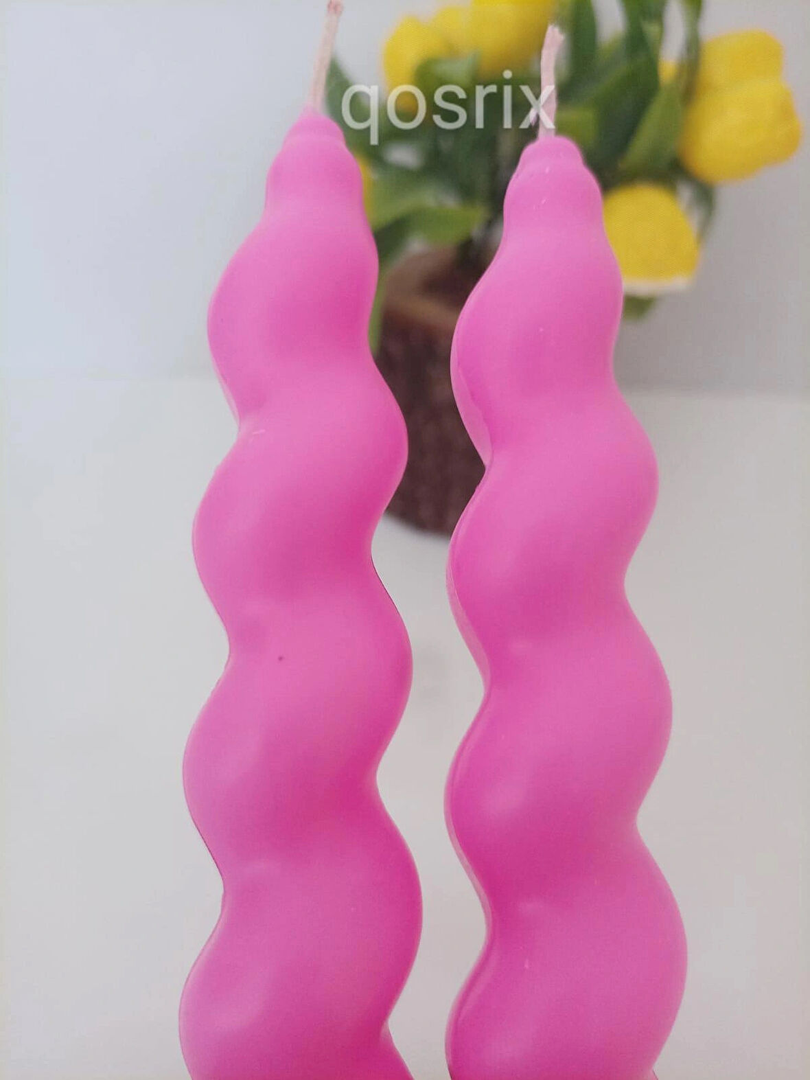 2'li Açık Pembe Renk Italyan Burgulu Şamdan Soya Mumu Doğal Kokulu Uzun Çubuk Konik Burgu Spiral Mum
