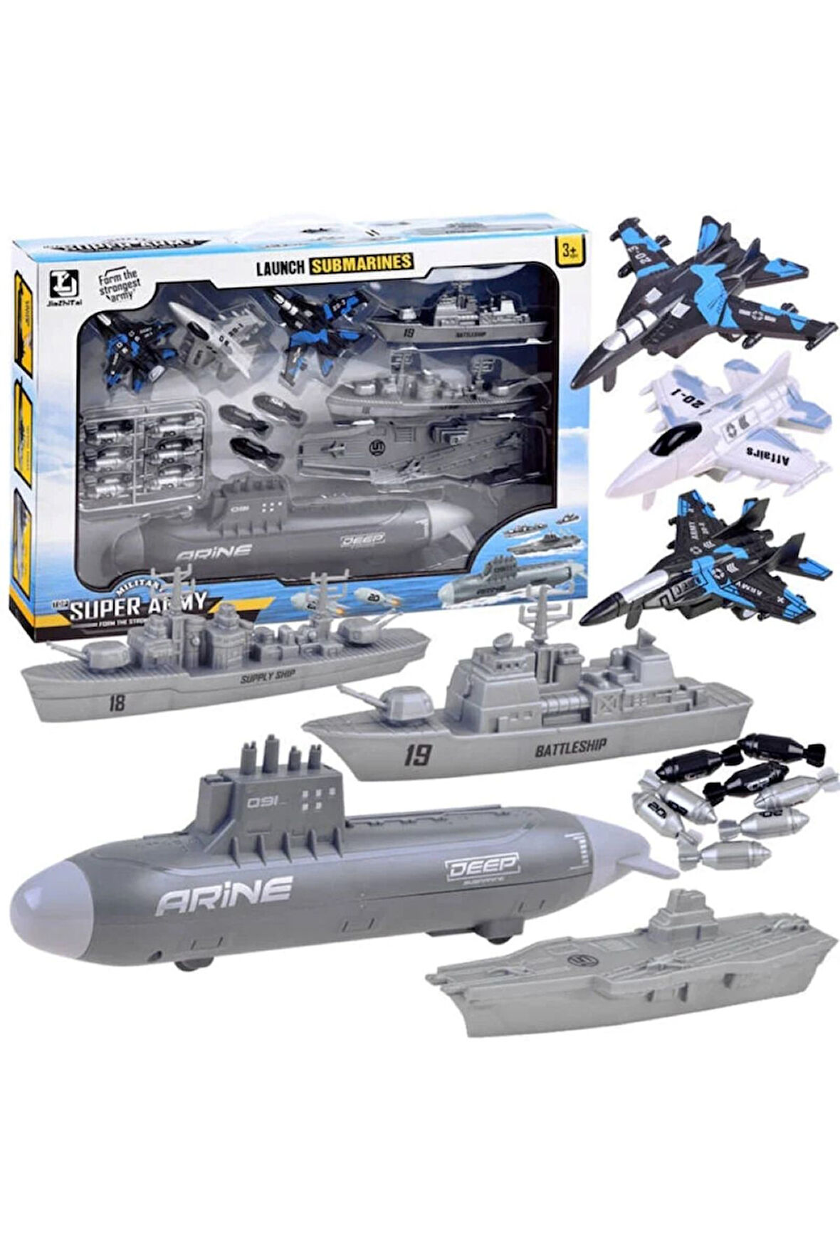 Uçak Gemisi Filo Seti Savaş Gemisi Savaş Uçağı Oyuncak Torpido Atışlı Dev Savaş Seti Denizaltı