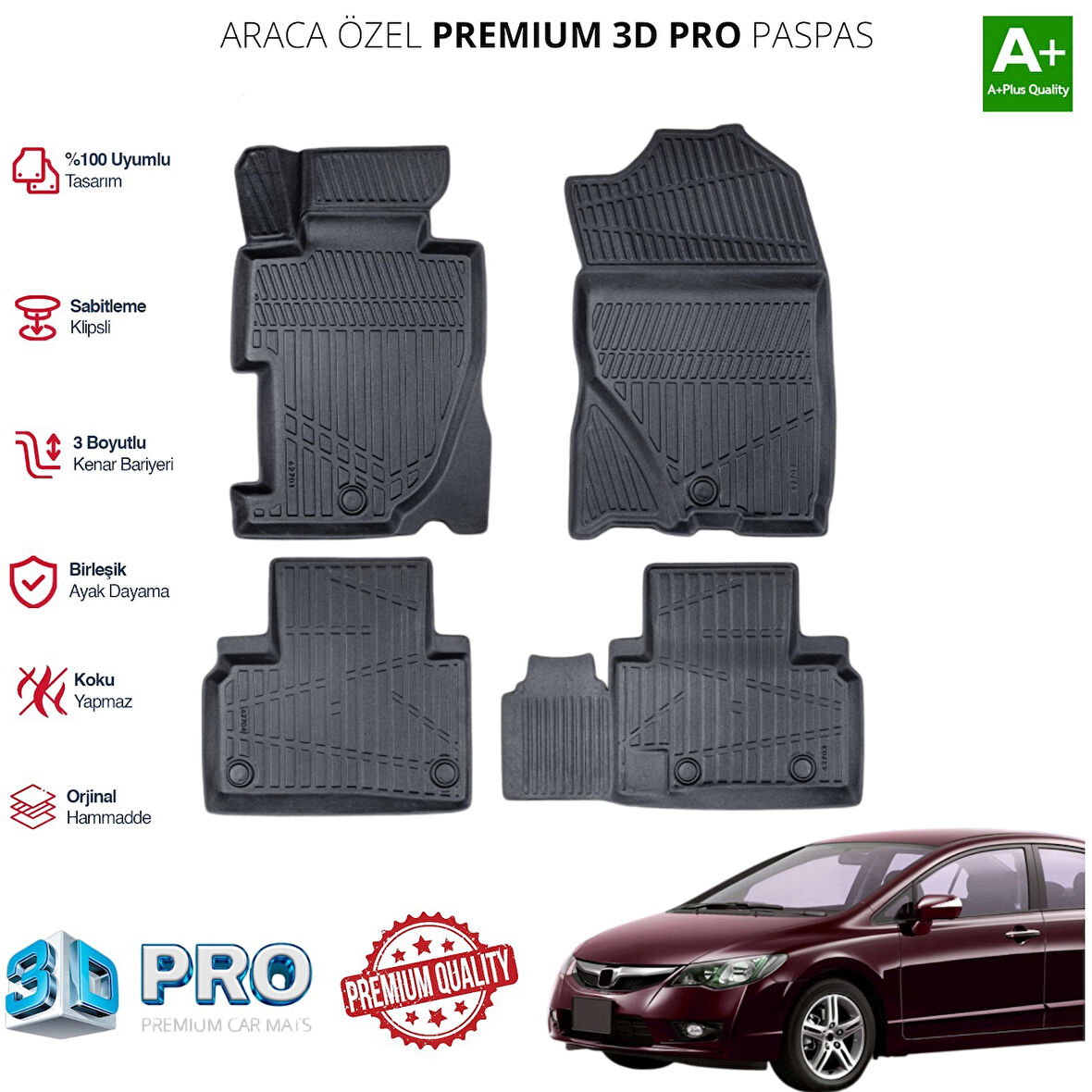 HONDA CİVİC ARACA ÖZEL 3D PASPAS 2006 2007 2008 2009 2010 2011 2012