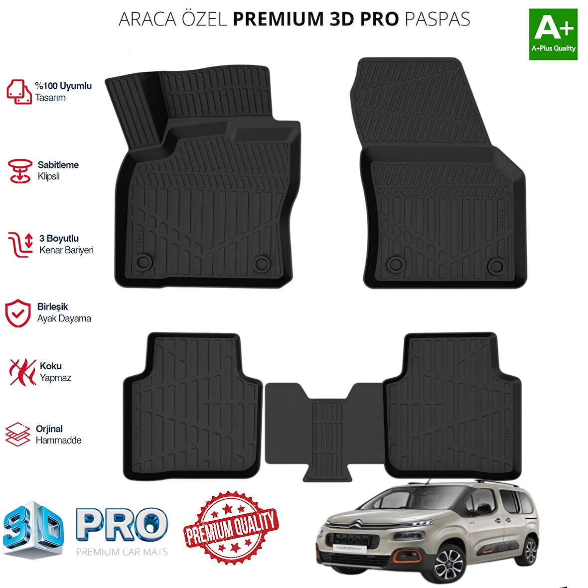 CİTROEN BERLİNGO ARACA ÖZEL 3D PASPAS 2019 2020 2021 2022 2023 2024